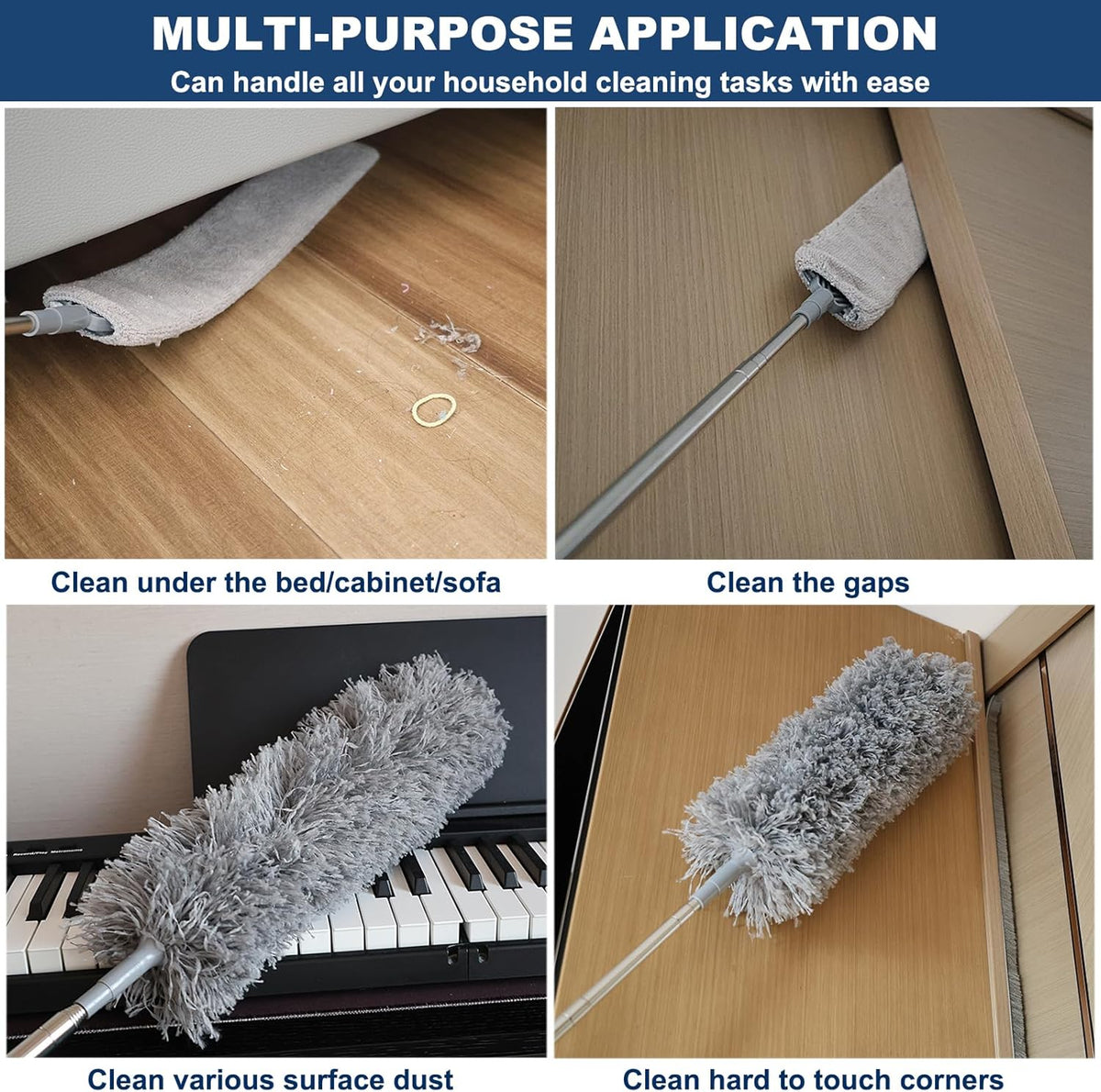 100 Inch Retractable Gap Dust Cleaner Cleaning Tools & Microfiber Feather Duster Washable and