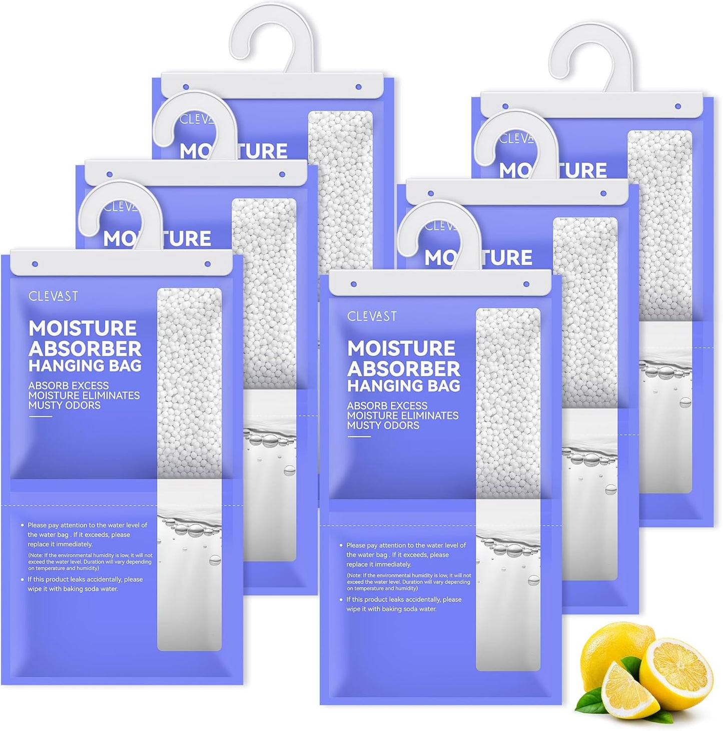 CLEVAST Moisture Absorbers Packets, 15.2 OZ, 6 Pack, Lemon Fragrance Big Dehumidifier Bags for