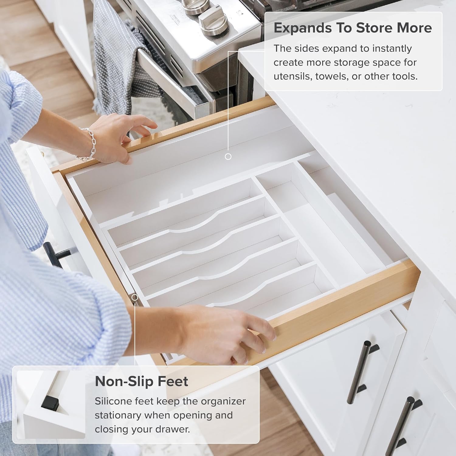 KitchenEdge Premium Silverware, Flatware and Utensil Organizer for Kitchen Drawers, Food-Safe