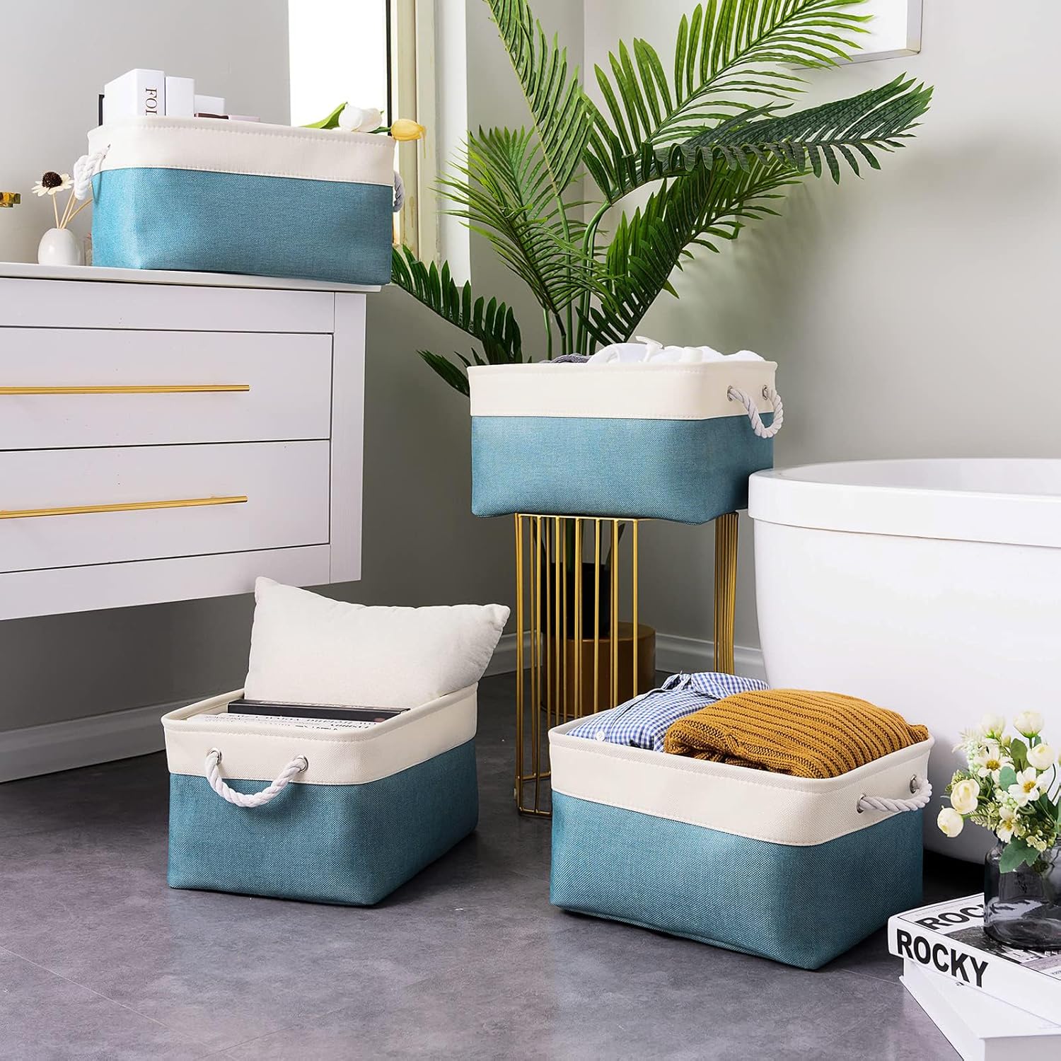 TheWarmHome Fabric Storage Bin with Handles,Storage Basket for Home Storage and Organization, Shelf