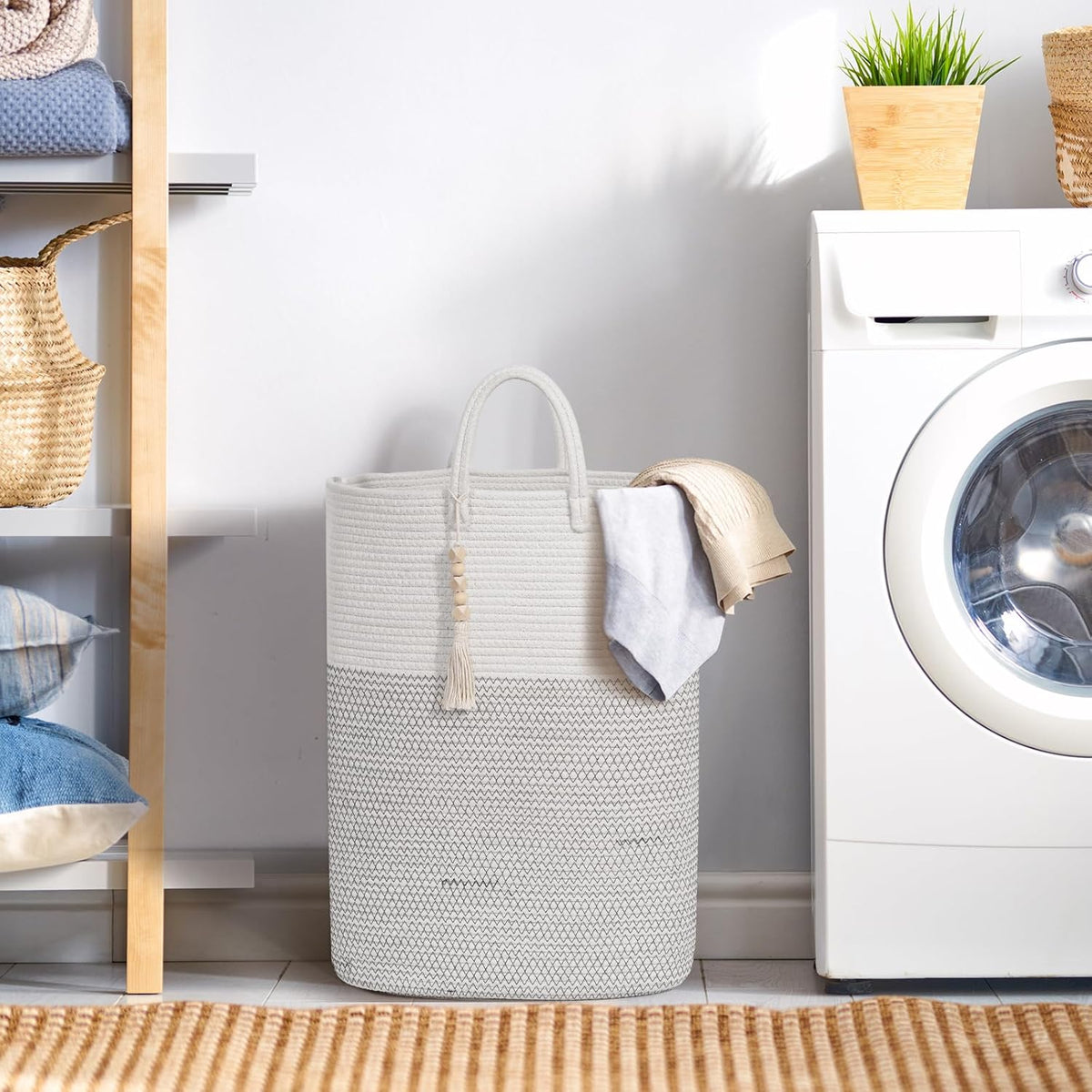 Woven Laundry Basket for Clothes, 65L Large Rectangle Laundry Hampers, Nursery Storage Basket for