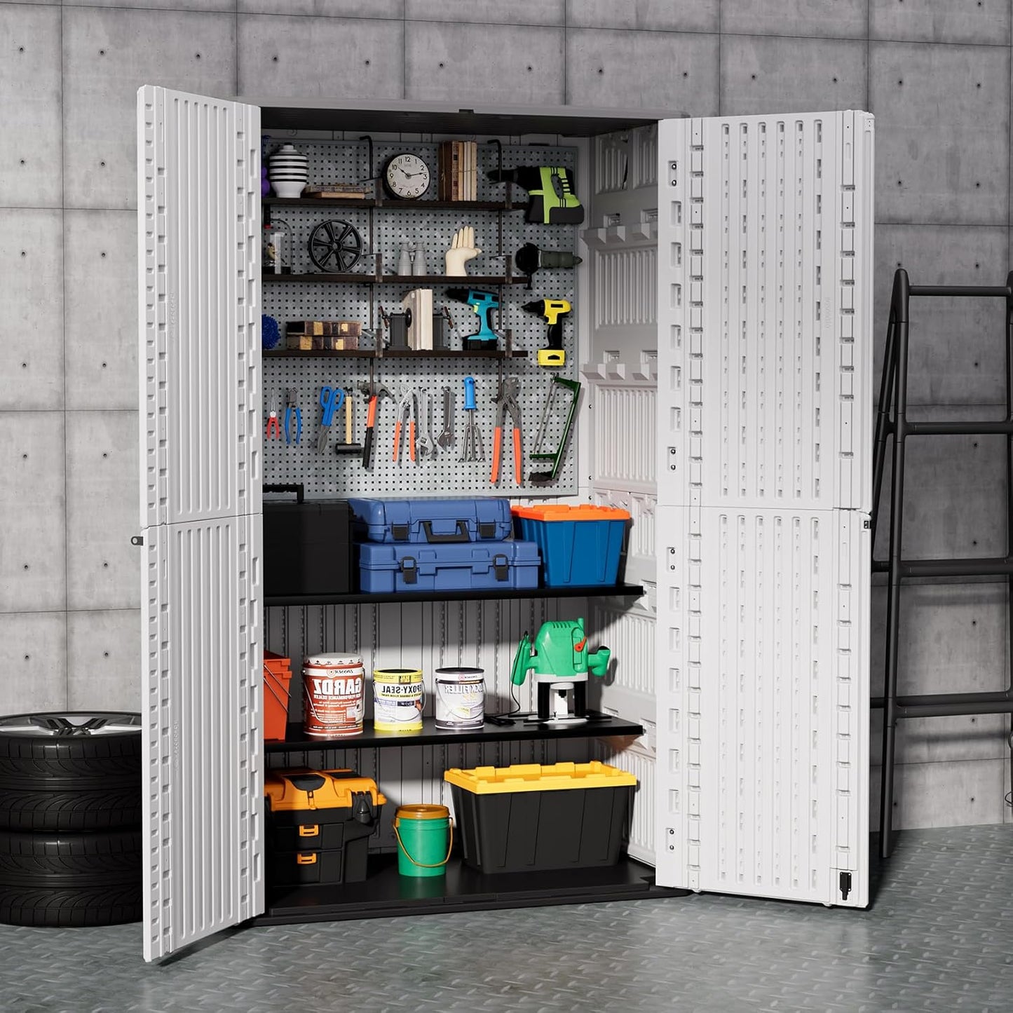 ZZM Resin Outdoor Storage Shed, 67 Cu.ft Vertical Resin Tool 4x6 FT Cabinet w/o Shelf for Garden