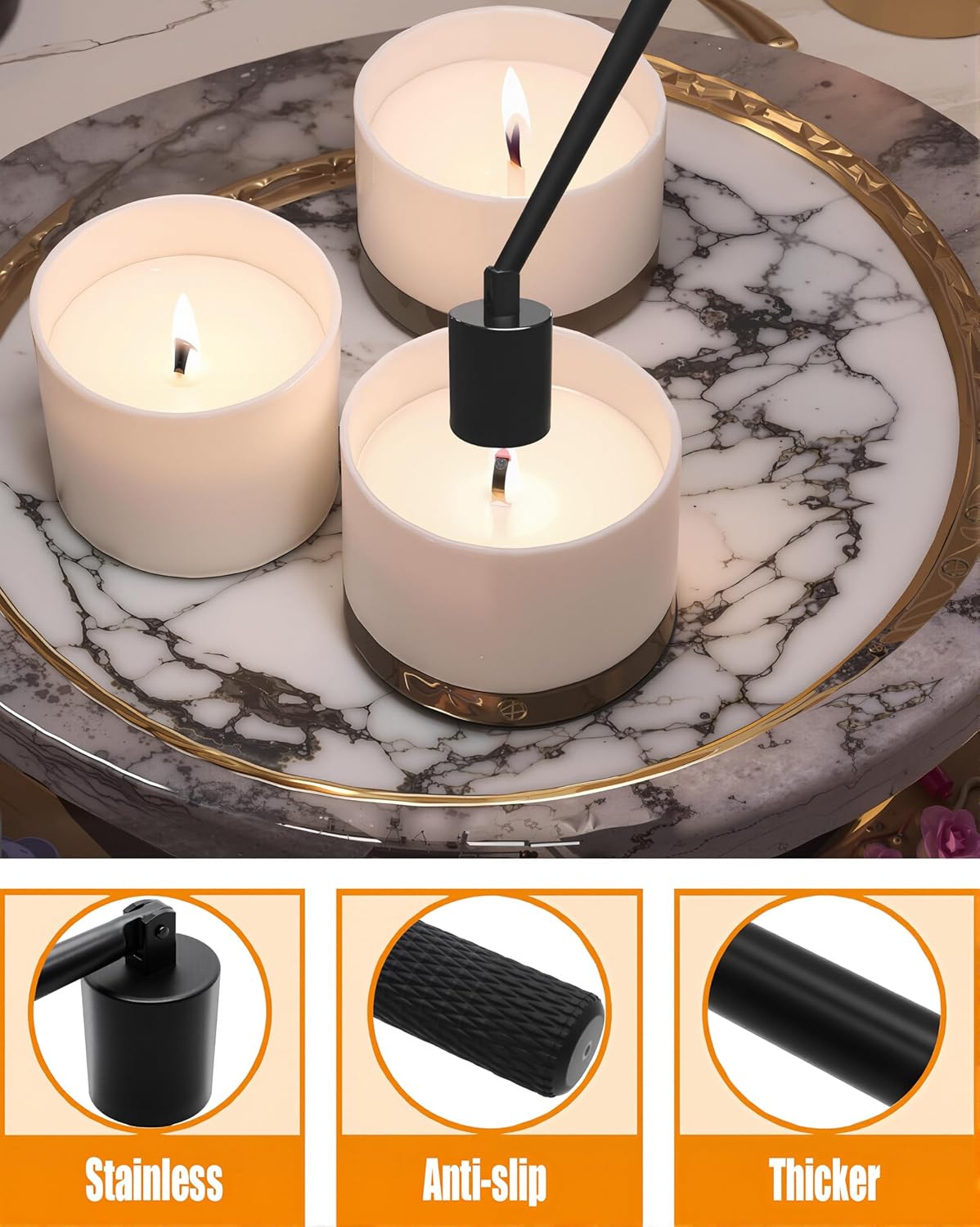 4 in1 Candle Accessory Set with Storage Tray Plate, Candle Wick Trimmer, Candle Wick Snuffer