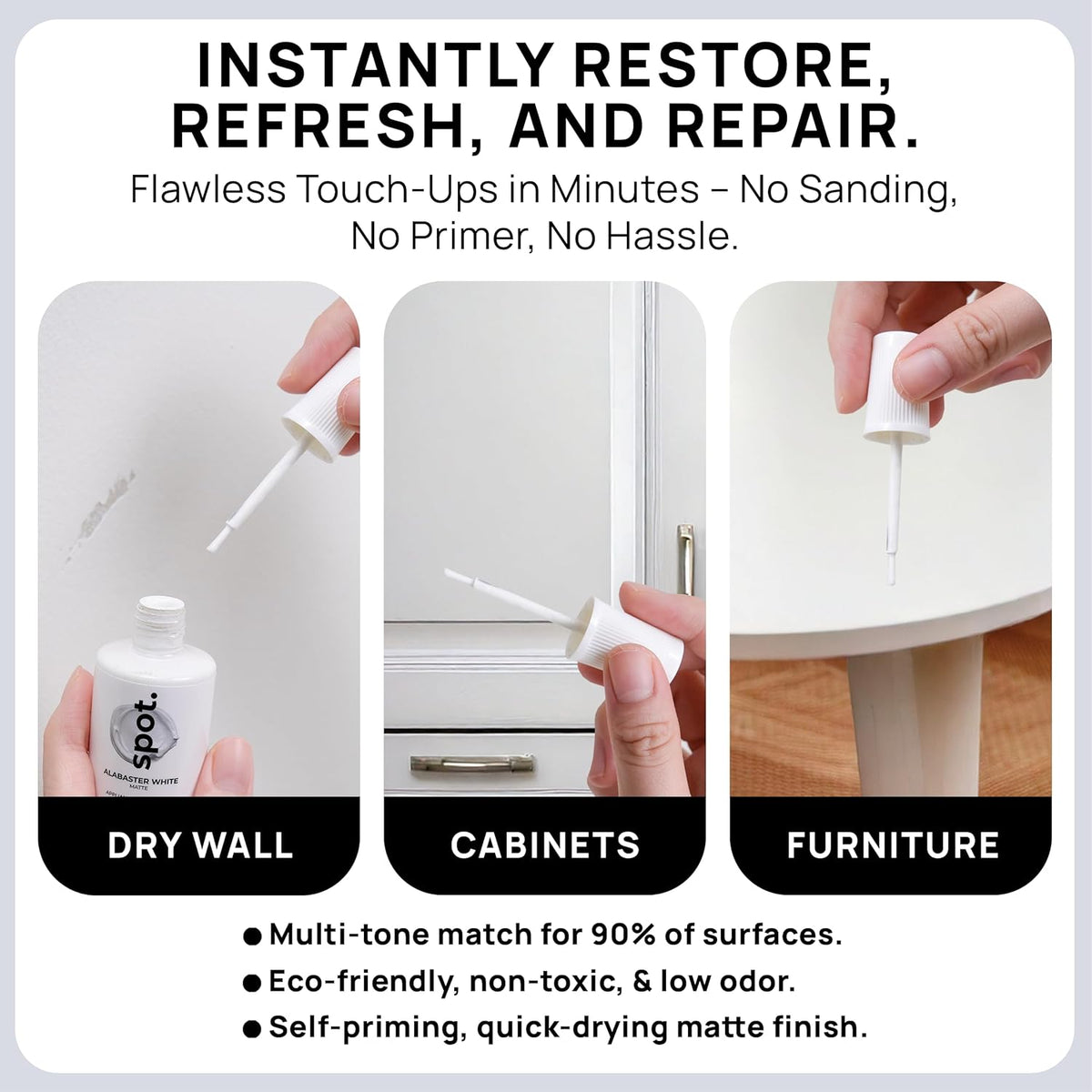 spot. Touch-Up Paint | Matte Finish for Cabinets, Walls, Doors & Furniture | Multi-Tone White