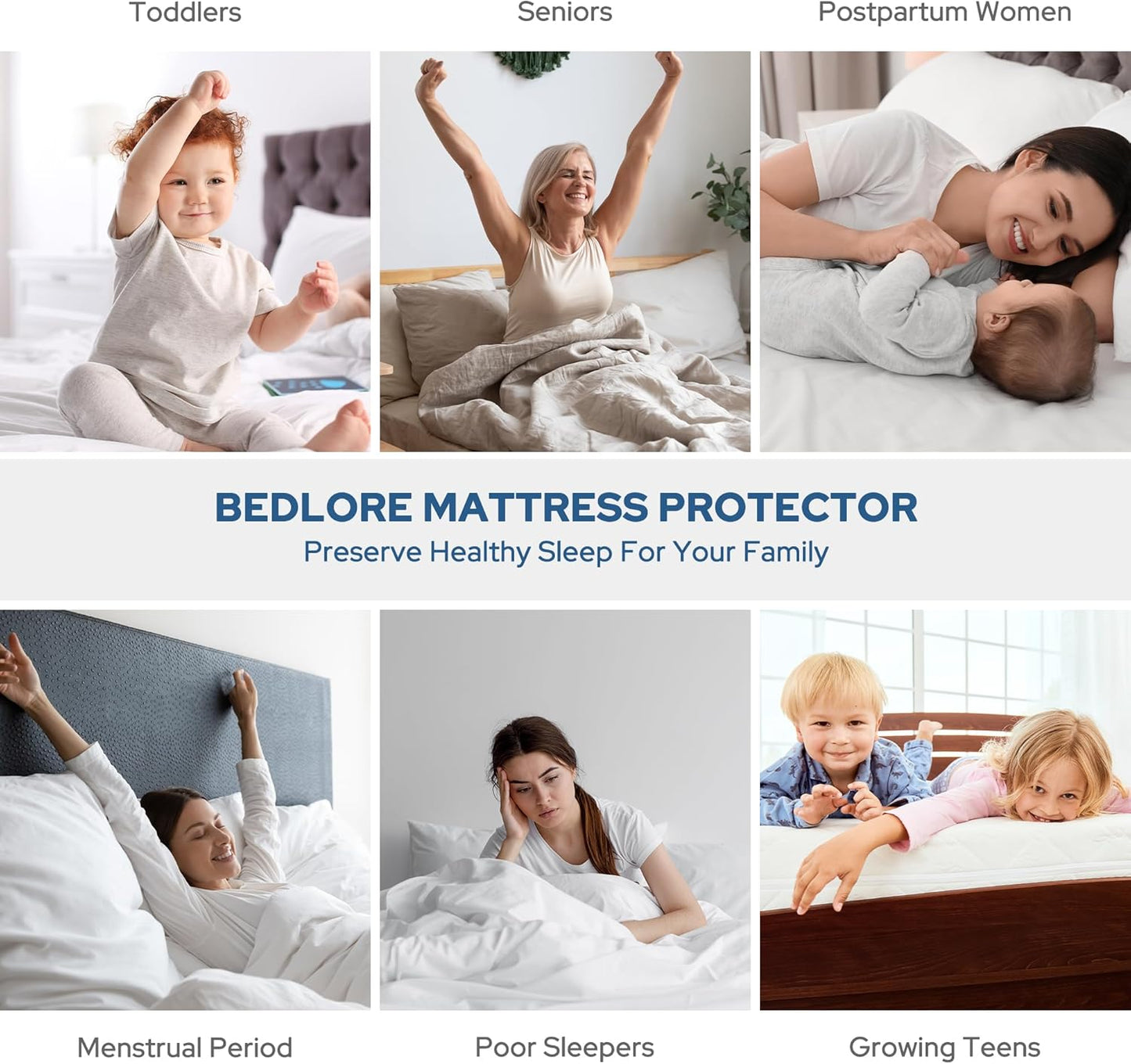 BEDLORE Waterproof Mattress Protector, Full Size Mattress Pad with Deep Pocket 6"-15" Depth, Soft