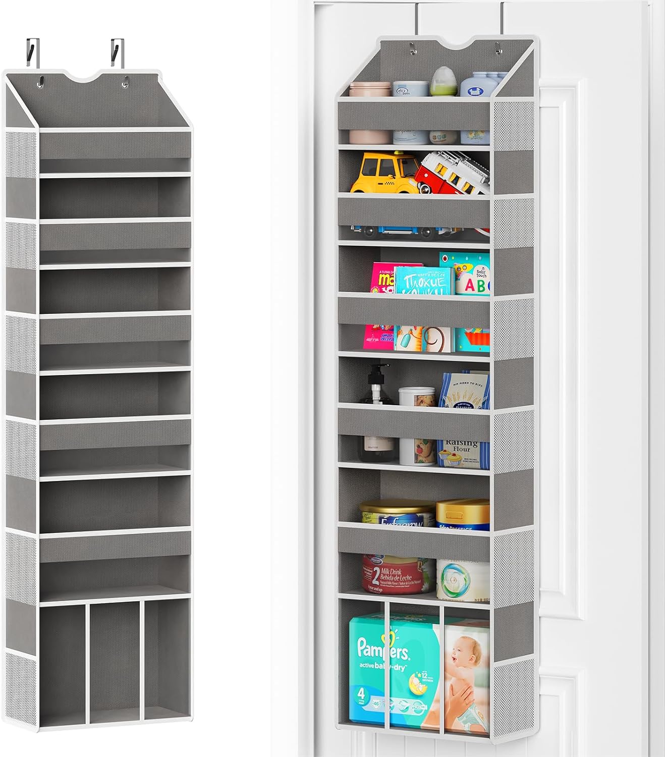 Over The Door Organizer Hanging - 6 Shelf Over Door Organizers with 6 Clear Front & 12 Side Pockets