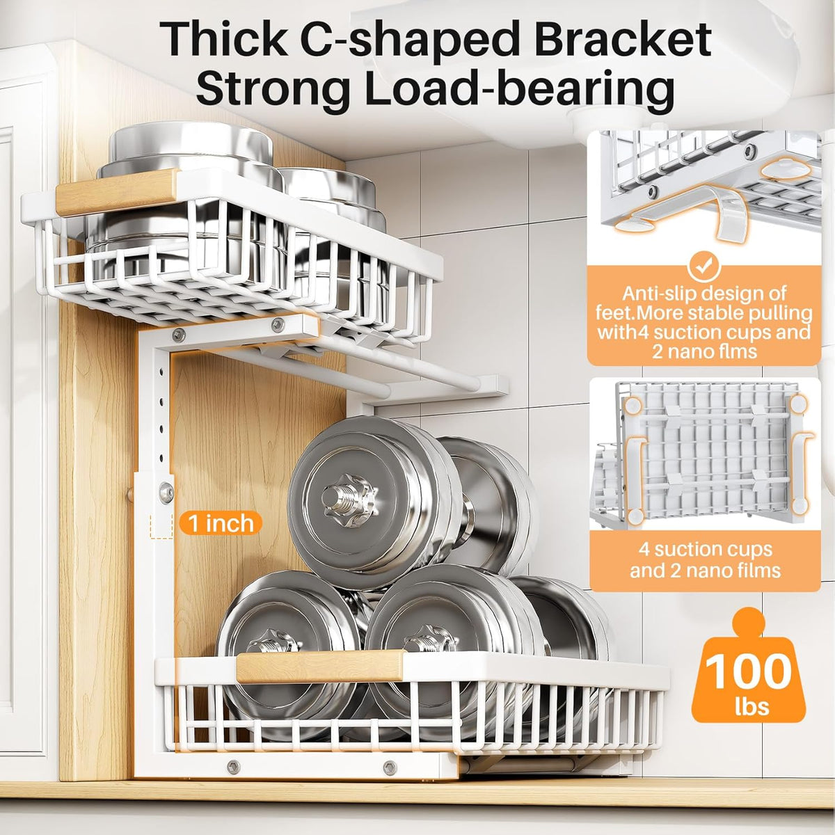 PXRACK Under Sink Organizer,1 Pack,2 Tier Metal Slide out Sink Shelf Pull out Cabinet Organizer