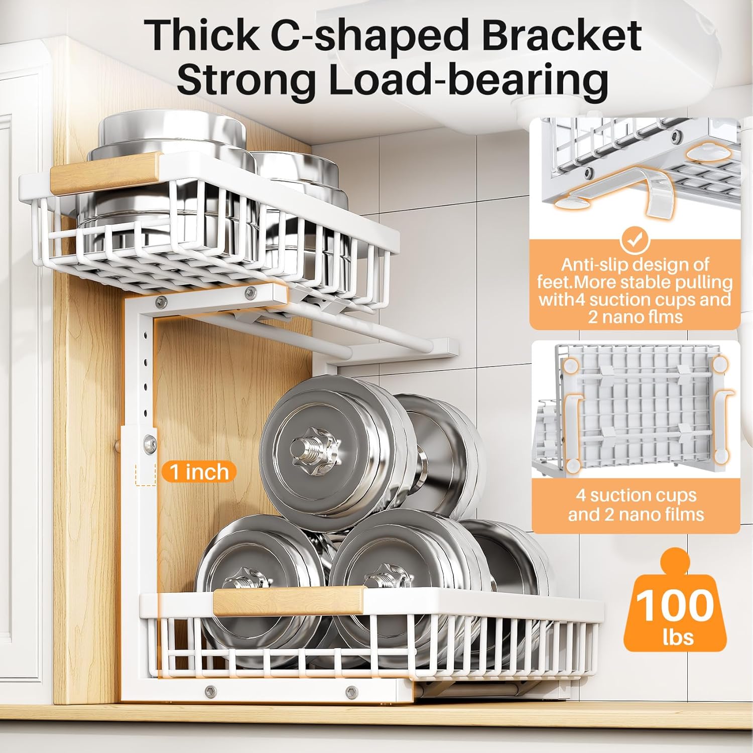 PXRACK Under Sink Organizer,1 Pack,2 Tier Metal Slide out Sink Shelf Pull out Cabinet Organizer