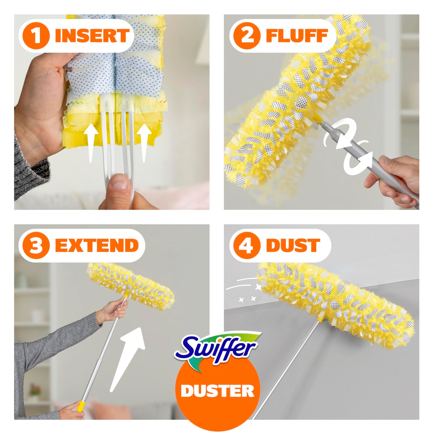 Swiffer Duster Kit with 6 ft Super Extendable Handle, Heavy Duty Starter Kit with 8 Refills, Lemon