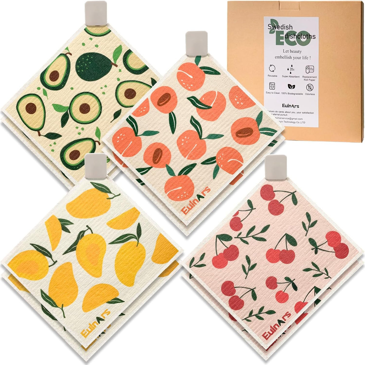 Swedish Dishcloths for Kitchen, 8 Pack Reusable Paper Towels with Clips, Non-Scratch Swedish