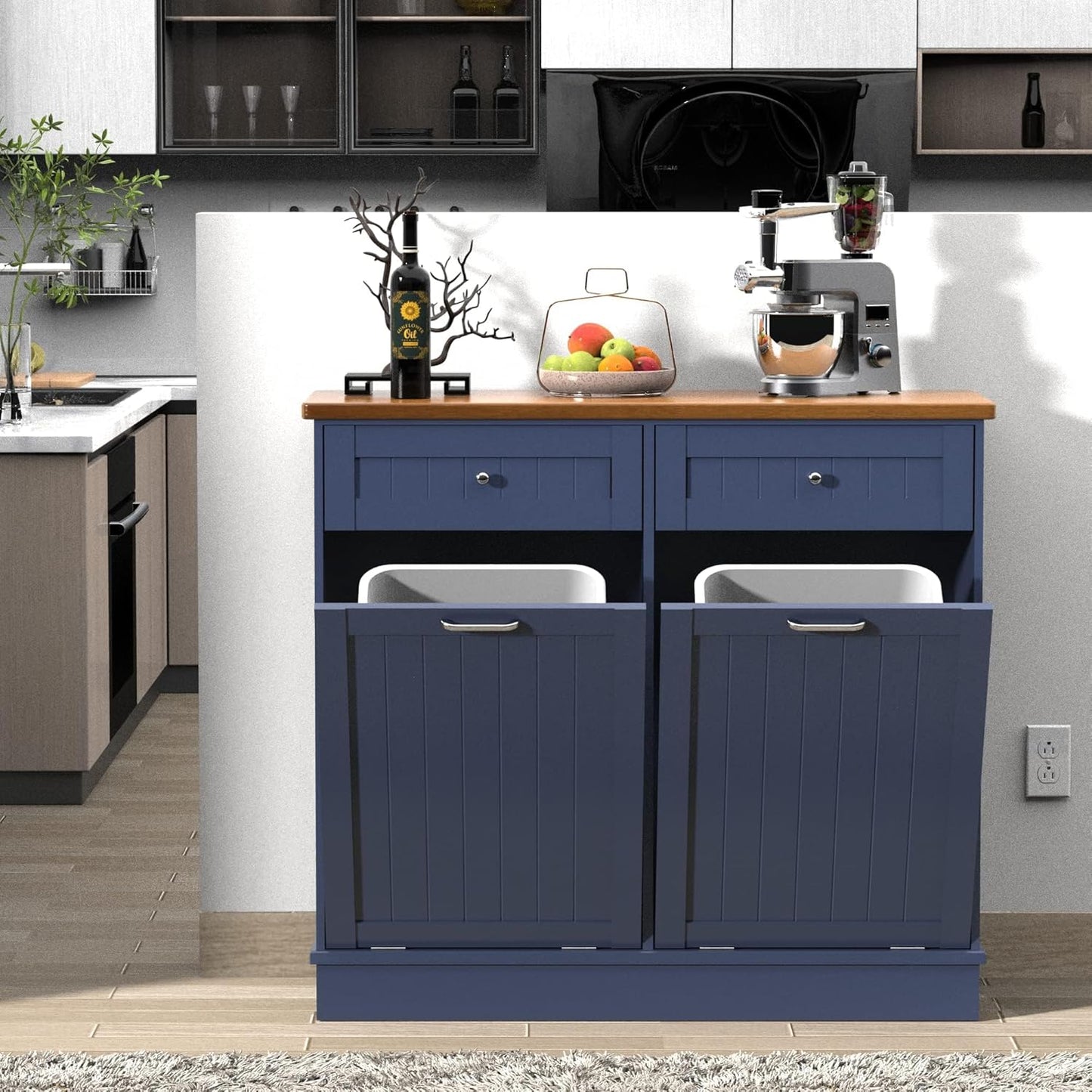 Betterhood Tilt Out Trash Cabinet 10 Gallon Wooden Free Standing Laundry Sorter Cabine,Recycling