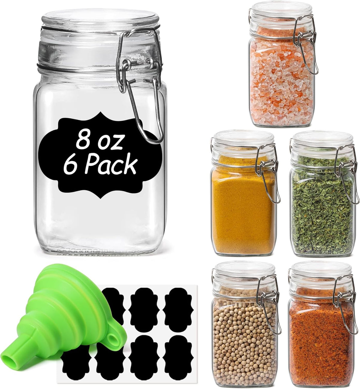 ComSaf Small Glass Jars with Airtight Lid Set of 6, Spice Jars 8 oz, Mason Jars 8 oz, Small Canning
