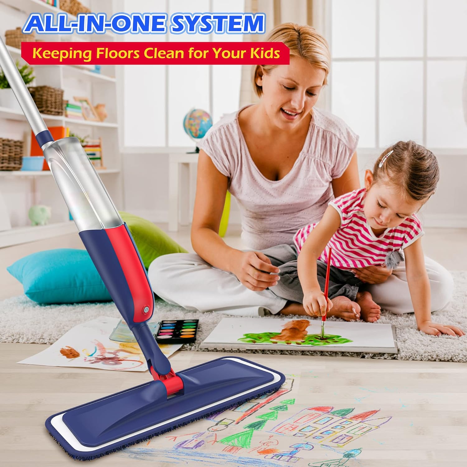 Wet Dust Mops for Hardwood Floor Cleaning - MEXERRIS Spray Mops with 4X Reusable Washable Pads 2X