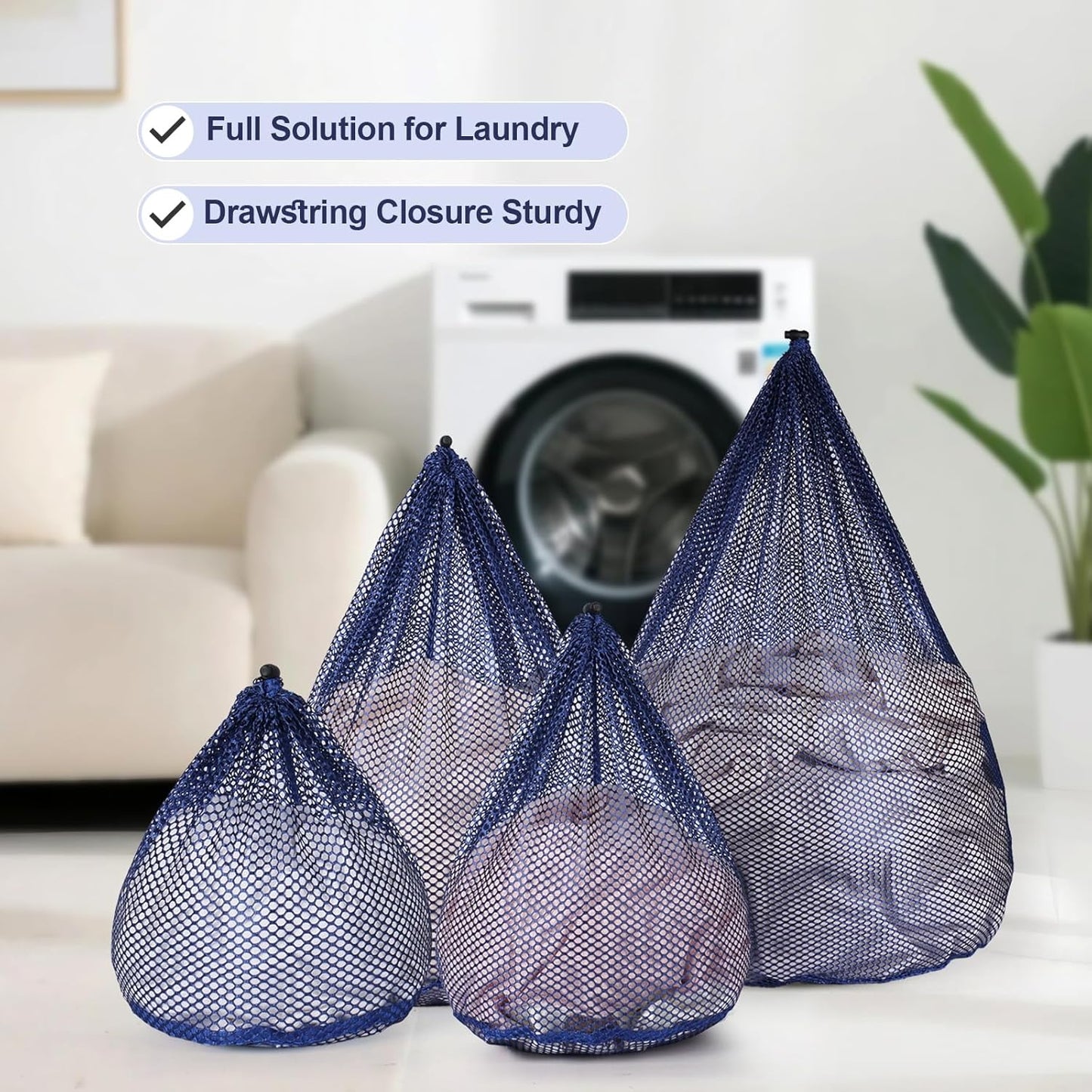 4Pcs Mesh Laundry Bags Washing Machine Mesh Wash Bags for Clothes,Underwear,Lingerie, Bed Linen