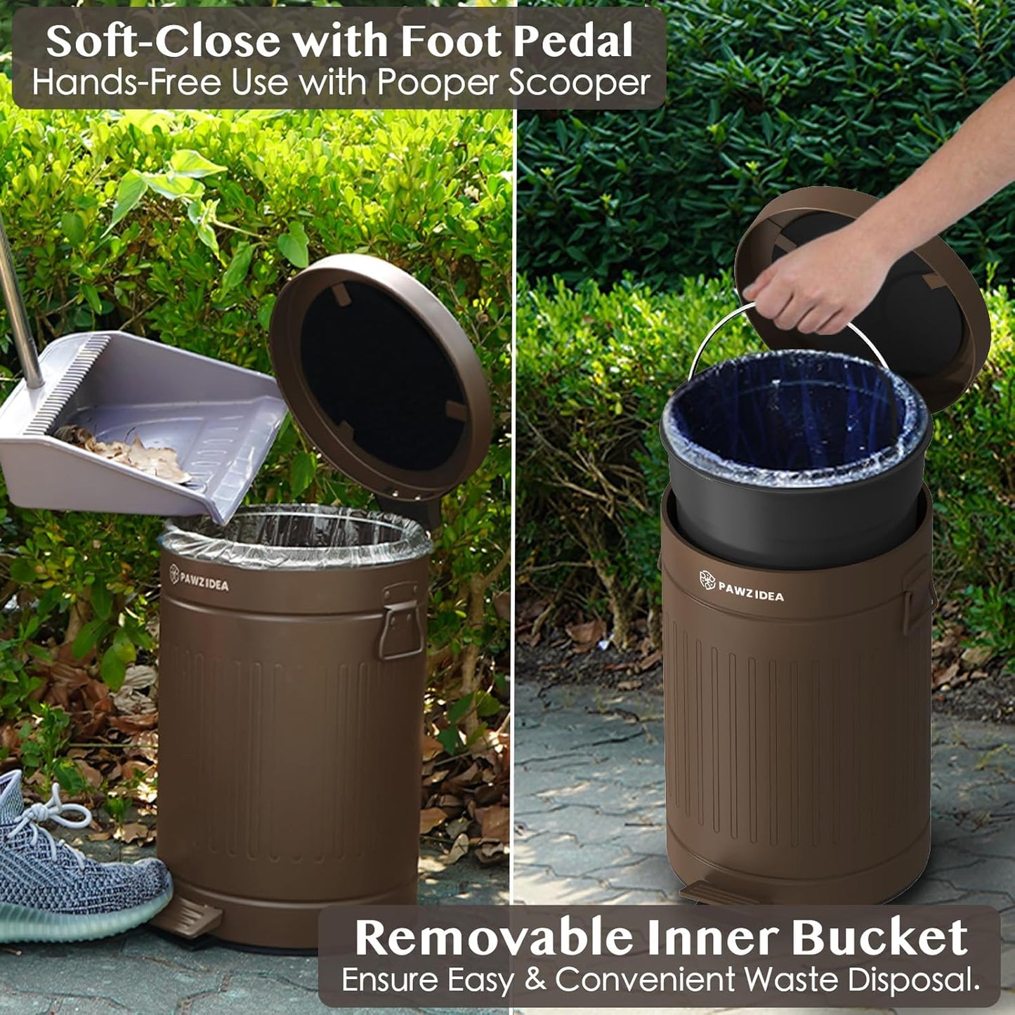 PAWZIDEA Dog Poop Trash Can Outside Odor Control, 3.1Gallon Pet Waste Trash Can Outdoor Waterproof