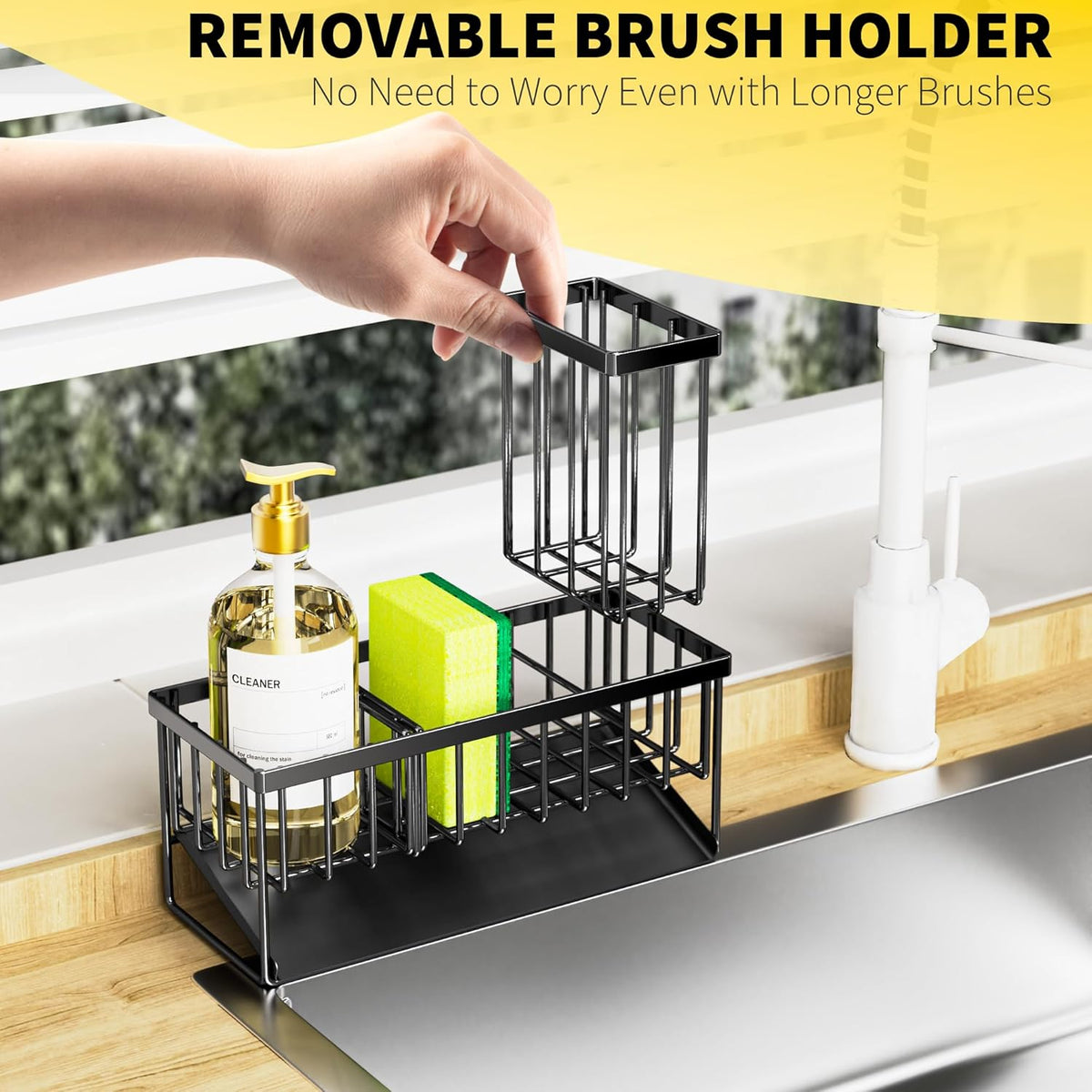 Cisily Kitchen Sink Caddy Organzier with High Brush Holder, Sponge Holder for Sink, 304 Rustproof