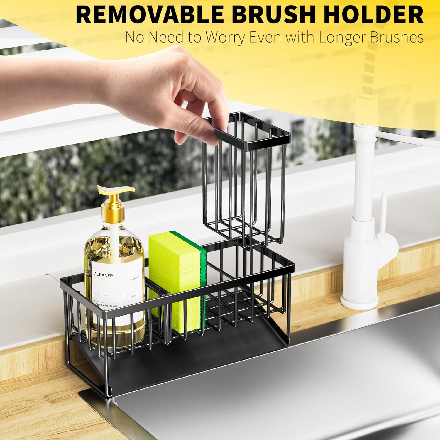 Cisily Kitchen Sink Caddy Organzier with High Brush Holder, Sponge Holder for Sink, 304 Rustproof