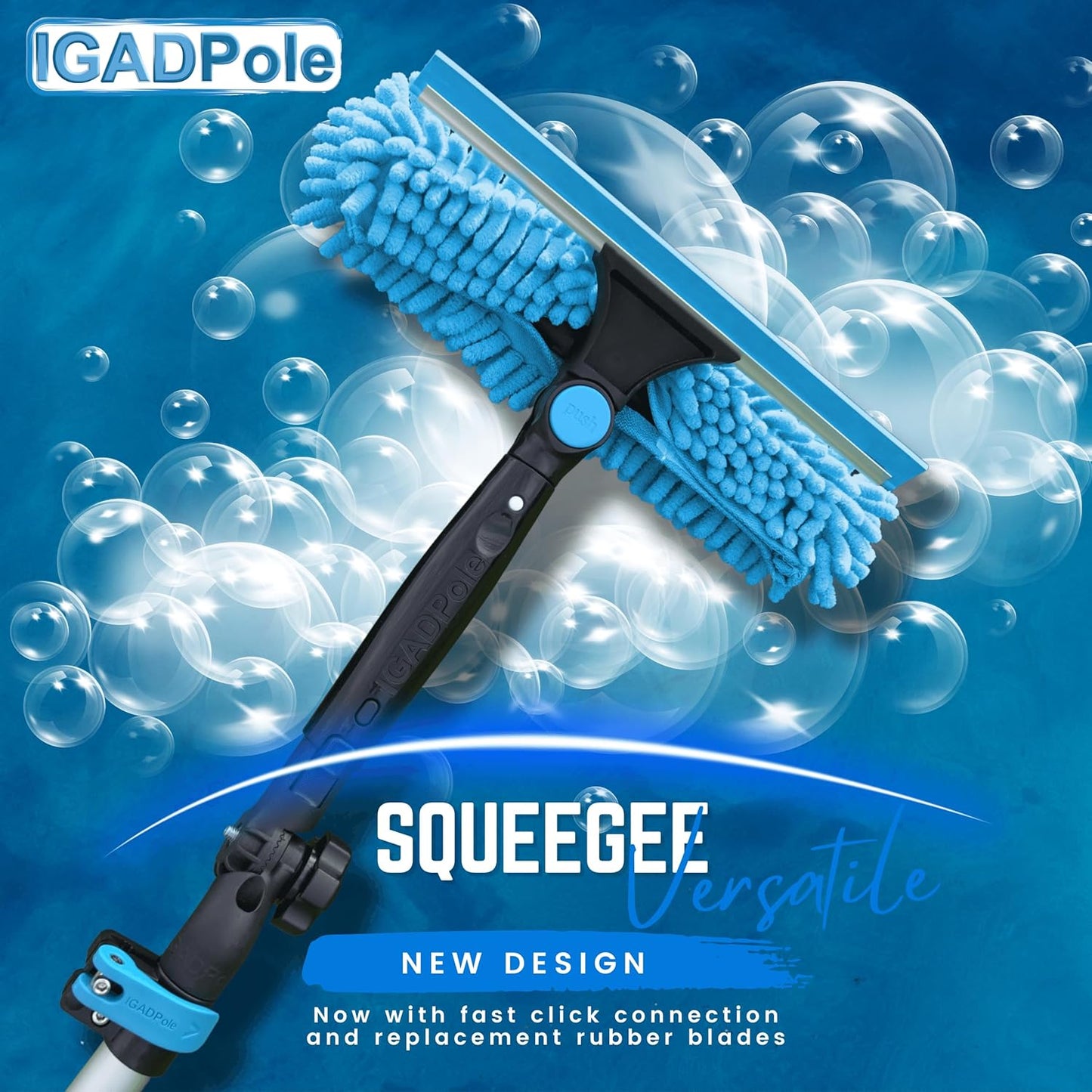 24ft IGADPole Washing Kit: Water-fed Brush, Cobweb Duster and 10” Squeegee and Soap Dispenser, with