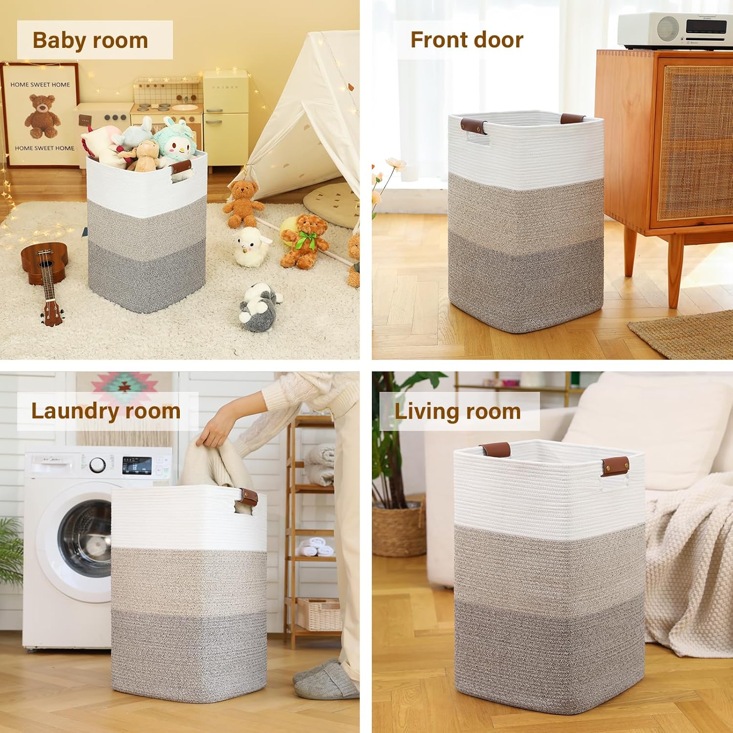 Laundry Hamper 96L Extra Large Laundry Basket, Woven Blanket Basket, Cotton Woven Storage Hamper