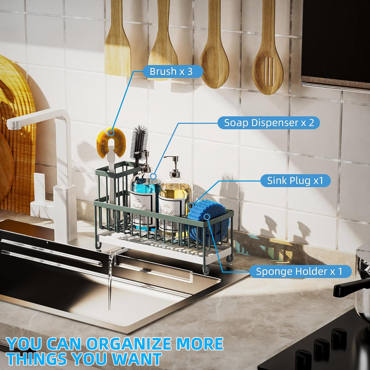 Moforoco Extra Large Sponge Holder for Kitchen Sink Organizer Caddy, Dish Brush Scrubber