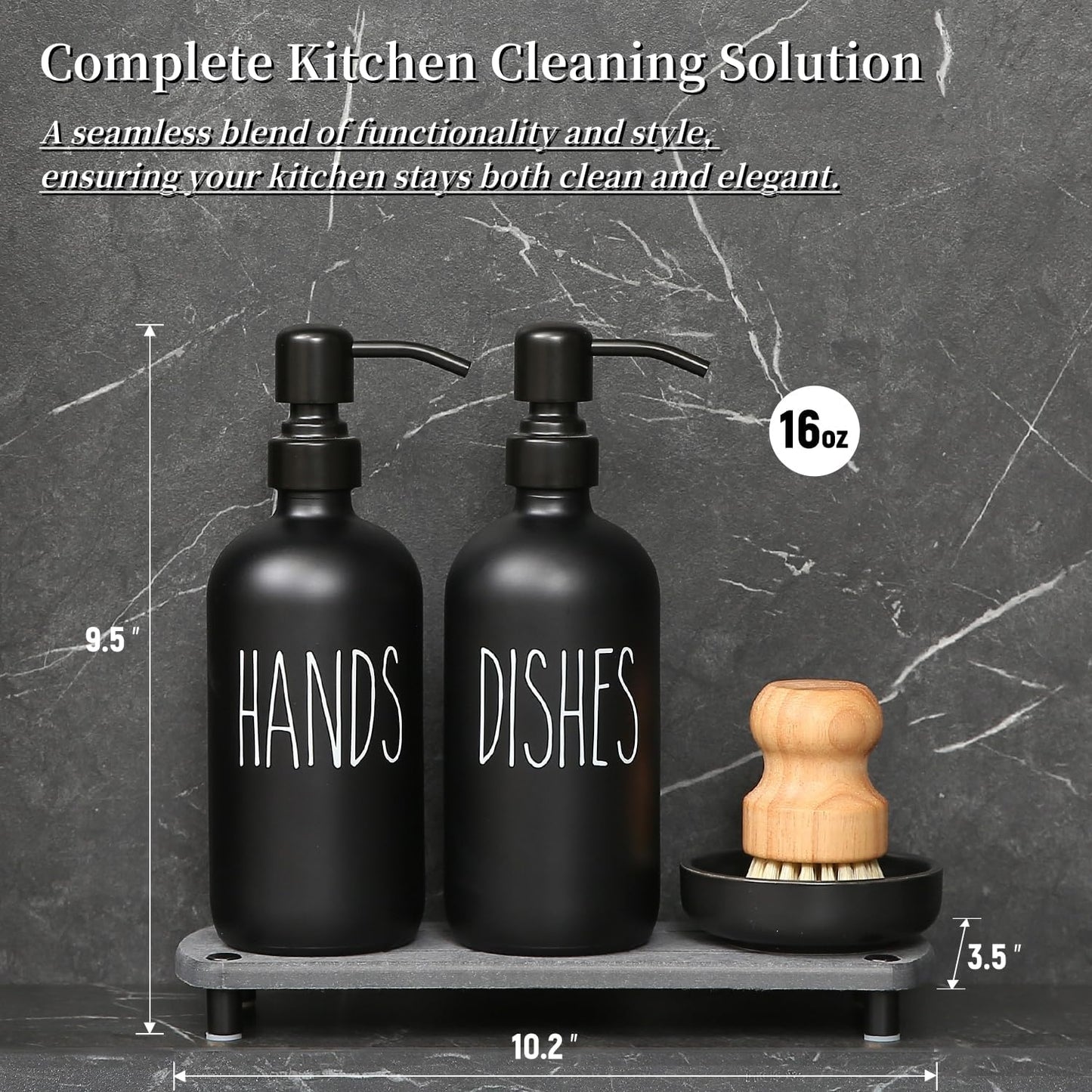 MOMEEMO Matte Black Soap Dispenser Set Comes with Stainless Steel Pumps, Instant Dry Tray, and Dish
