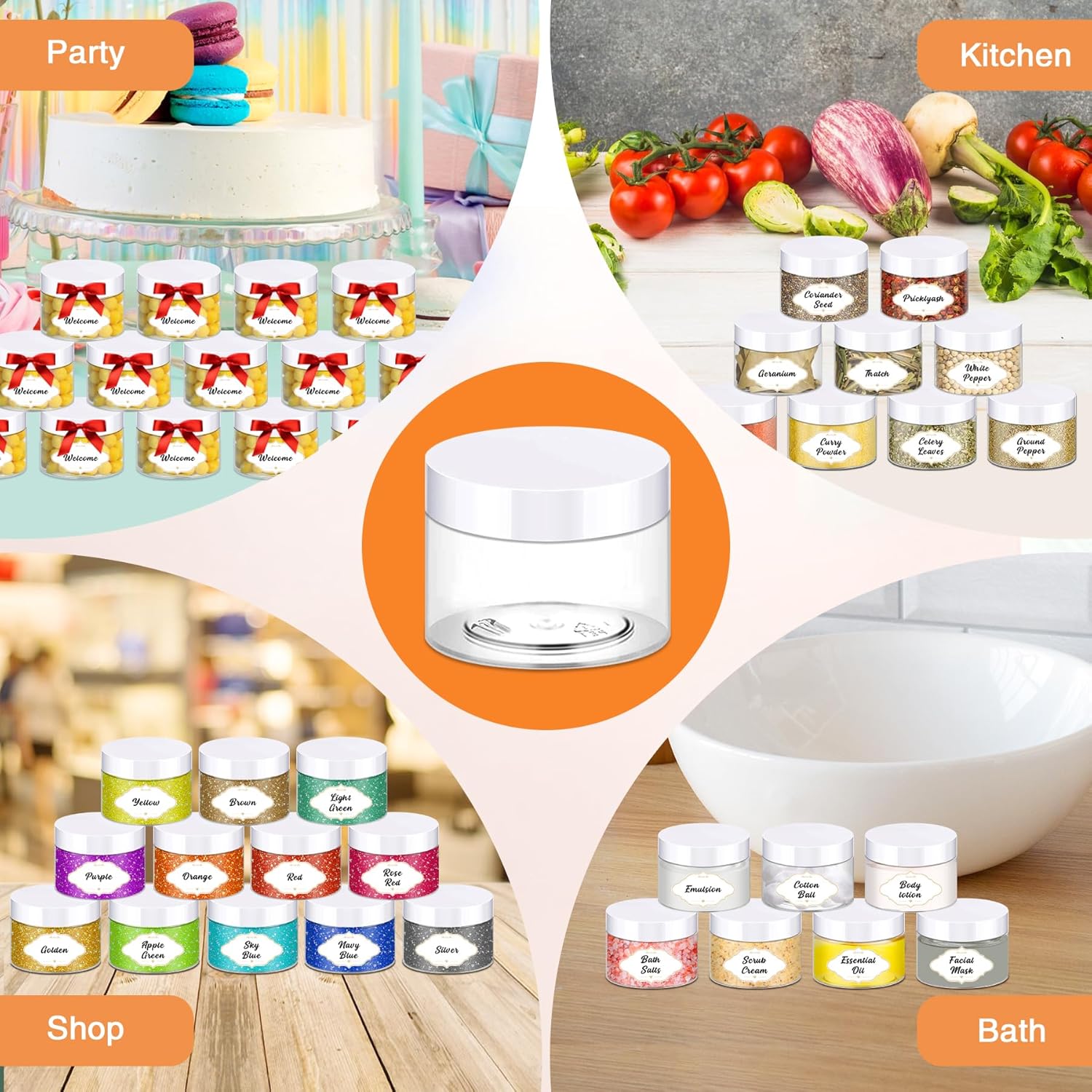 72 Pcs Plastic Jars, 4 OZ Plastic Jars with White Lids Round Clear Storage Containers Jar Leak
