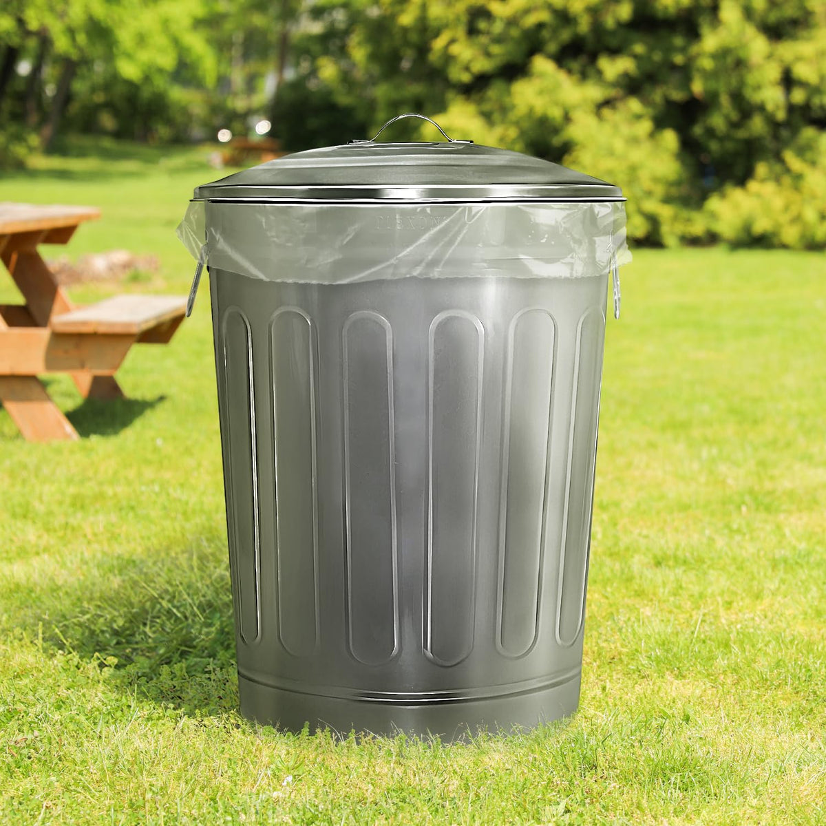 Plexon Round Trash Can 13 Gallon, Vintage Metal Outdoor Trash Can with Lid, Retro Farmhouse Garbage