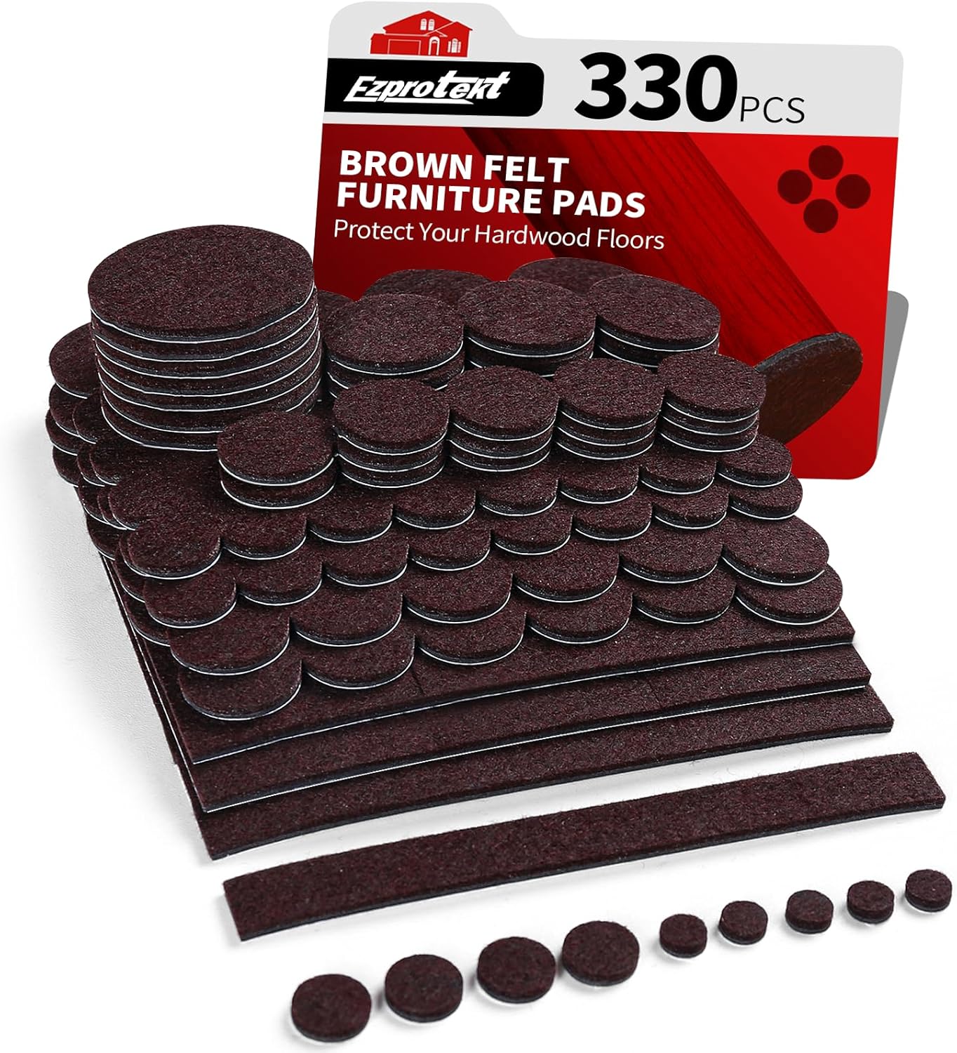 Ezprotekt 330 Pcs Felt Furniture Pads for Hardwoods Floors, Self Adhesive Cuttable Chair Felt Pads