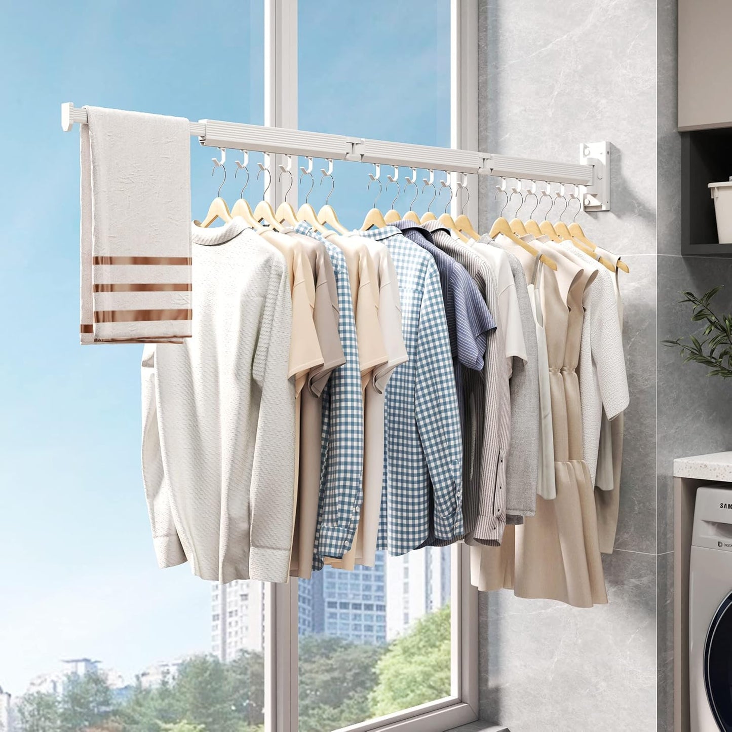 Wall Mounted Clothes Drying Rack, Collapsible Laundry Drying Rack, Retractable Foldable Drying Rack