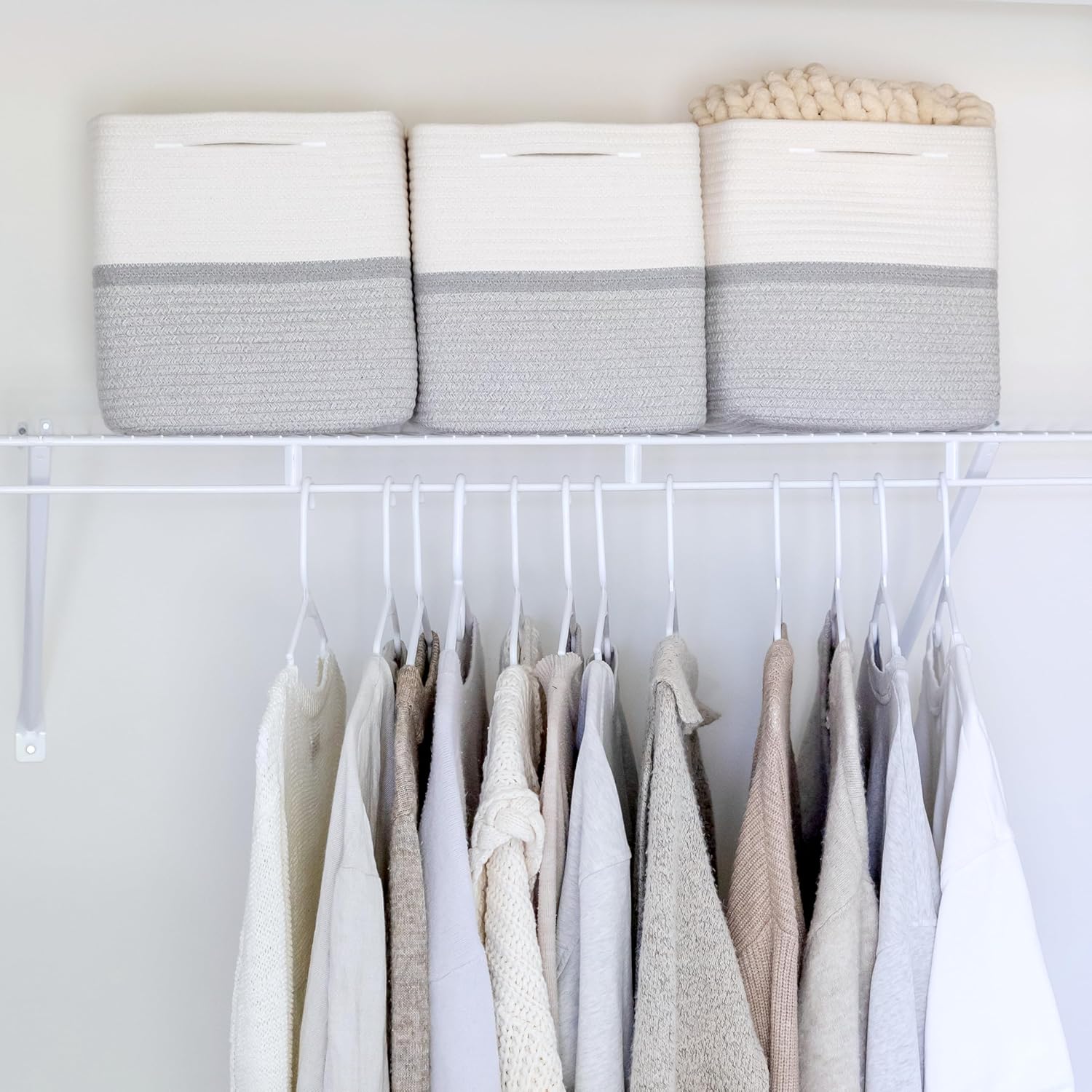 NaturalCozy Storage Cubes 11 Inch Cotton Rope Woven Baskets for Organizing, 3-Pack | Cube Storage