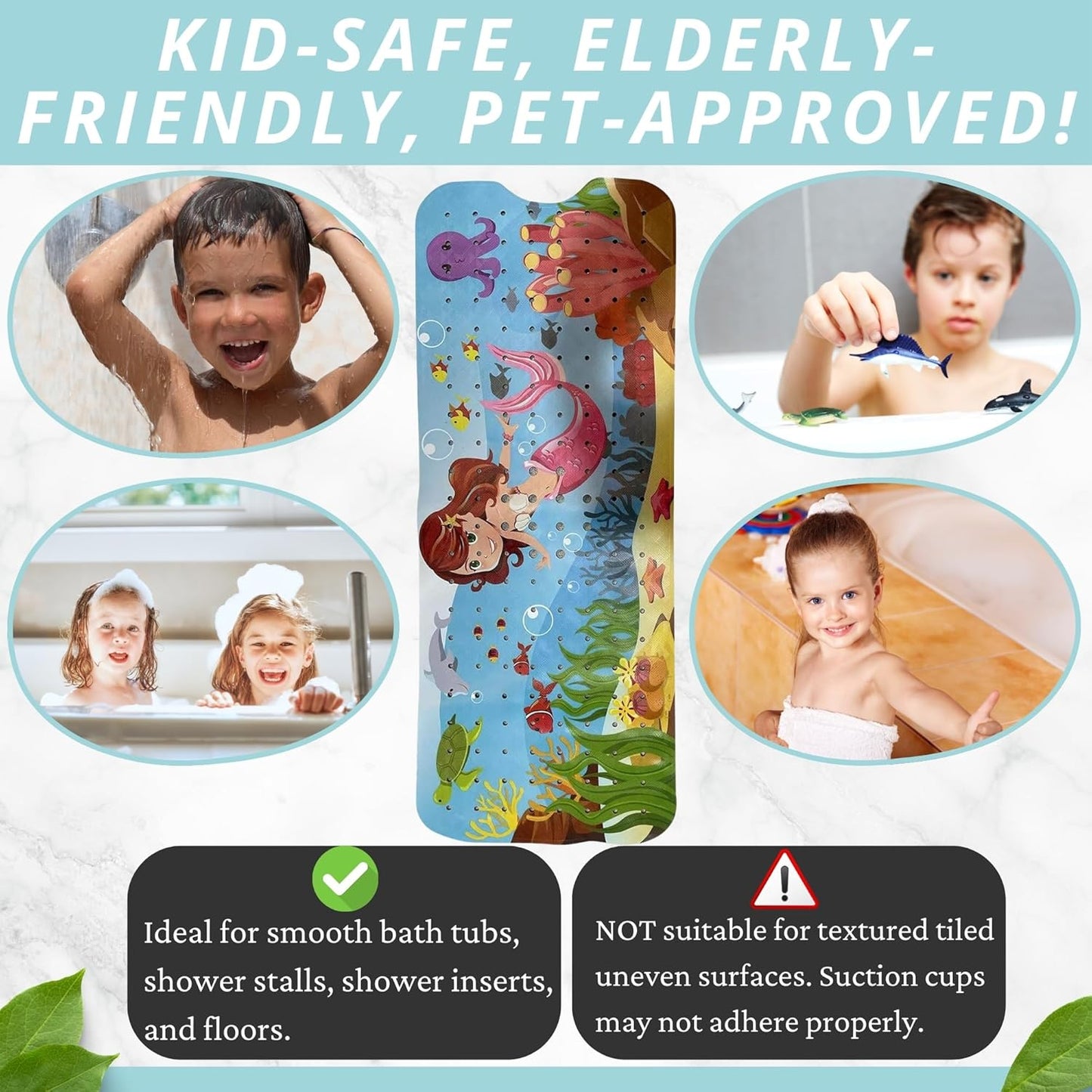 Mermaid Bath Mat - Bath Grips for Tub Kids - Anti Slip Bath Mat for Kids - Bath Mat for Baby - Bath