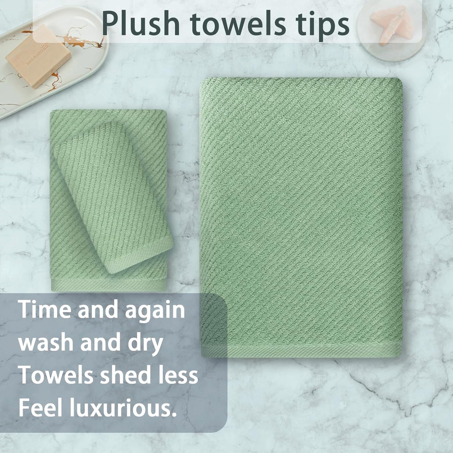 VOOVA & MOVAS Green Towels for Bathroom, 100% Cotton | Quick Dry | Soft | Thick, 3 Piece Towel Set