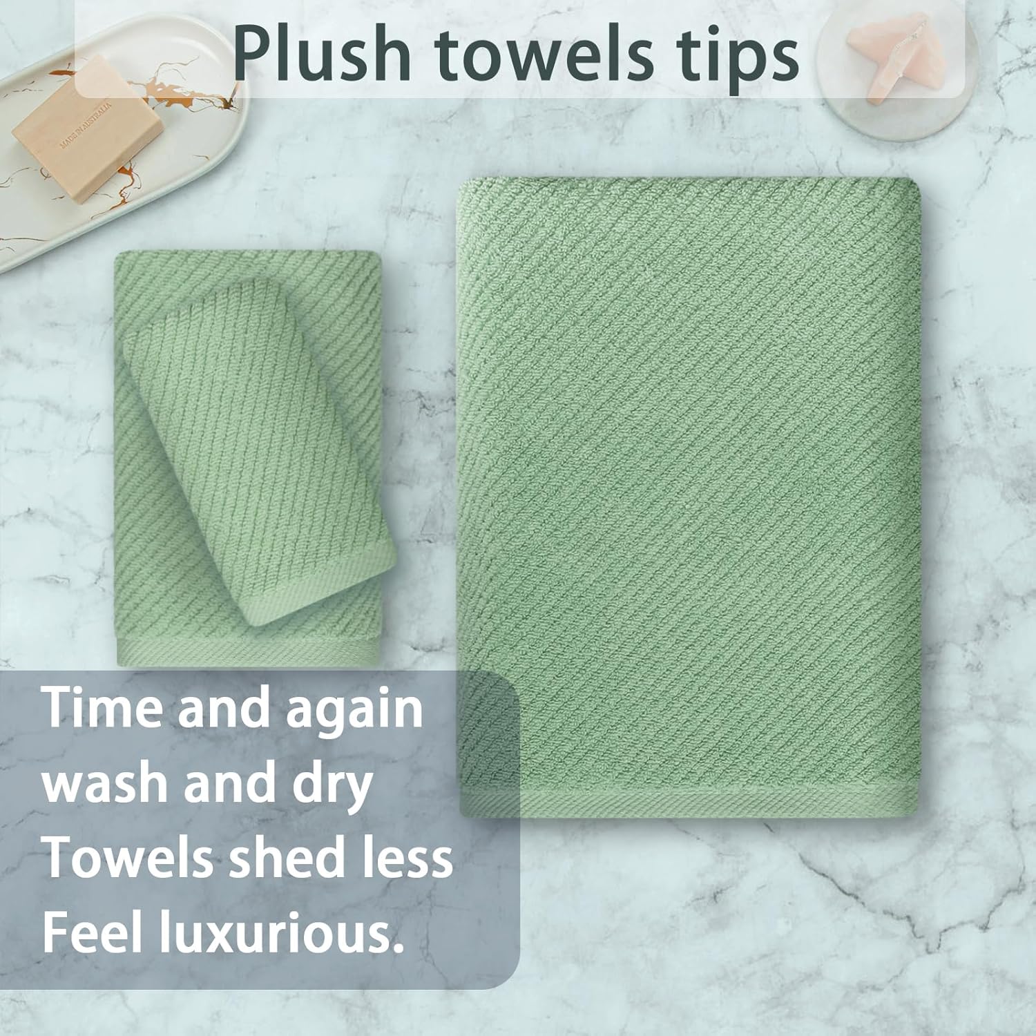 VOOVA & MOVAS Green Towels for Bathroom, 100% Cotton | Quick Dry | Soft | Thick, 3 Piece Towel Set