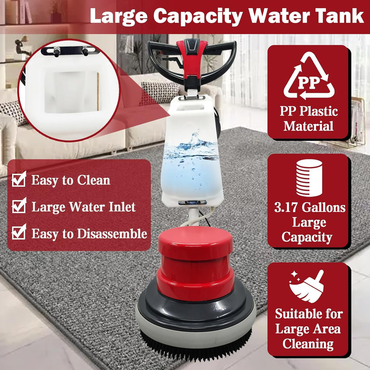 TECHTONGDA Floor Polisher & Buffer Commercial Floor Buffer Scrubber 17" Carpet Cleaning Machine