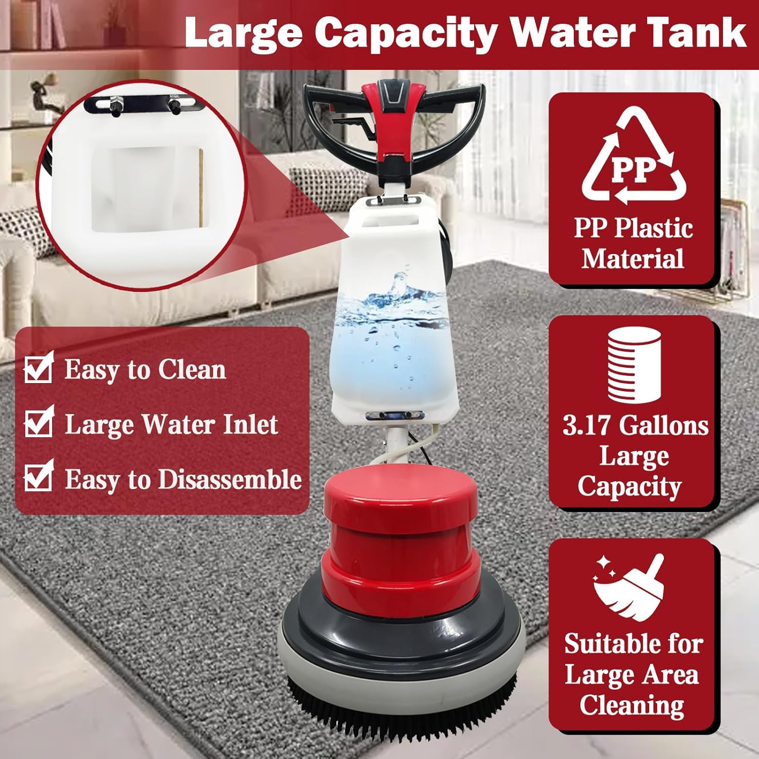 TECHTONGDA Floor Polisher & Buffer Commercial Floor Buffer Scrubber 17" Carpet Cleaning Machine