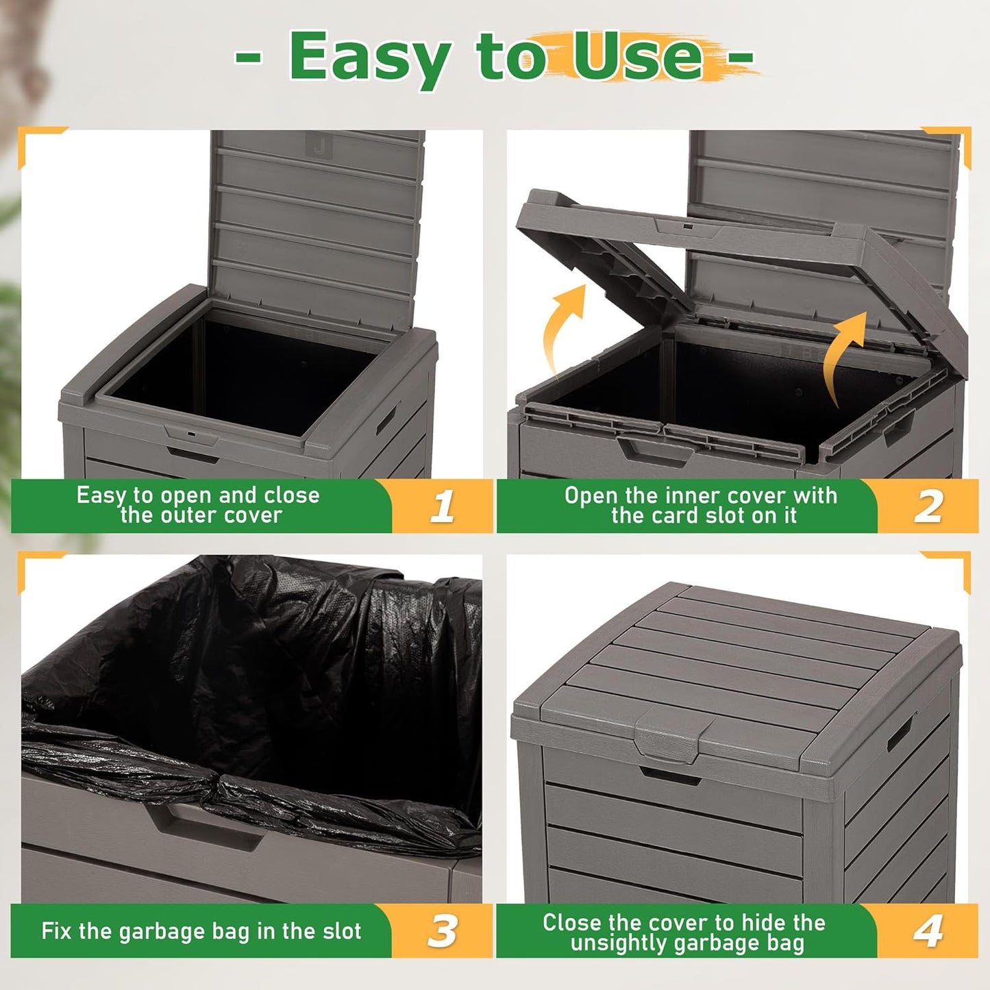 NUNU LAB 31 Gal Outdoor Trash Can with Lid - Heavy Duty Waterproof Resin, Removable Drip Tray, Fits
