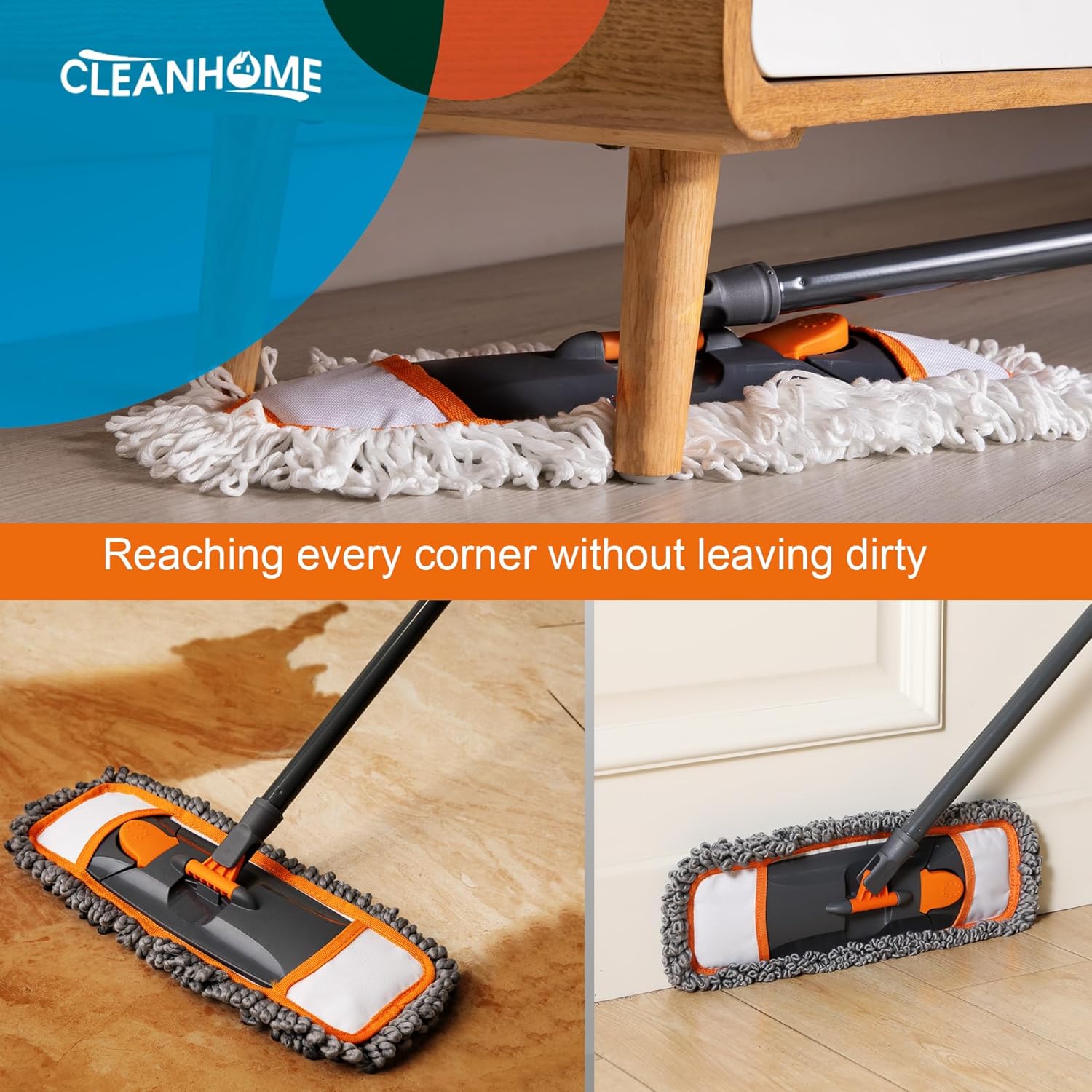 Mops for Floor Cleaning with 3 Different Washable Pads and Extendable 55” Long Handle