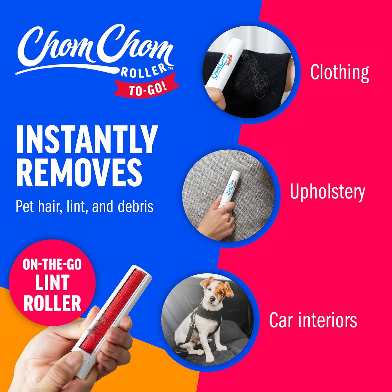 ChomChom Roller for Pet Hair - Reusable Lint Roller Pet Hair Removal Tool for Clothes, Couches