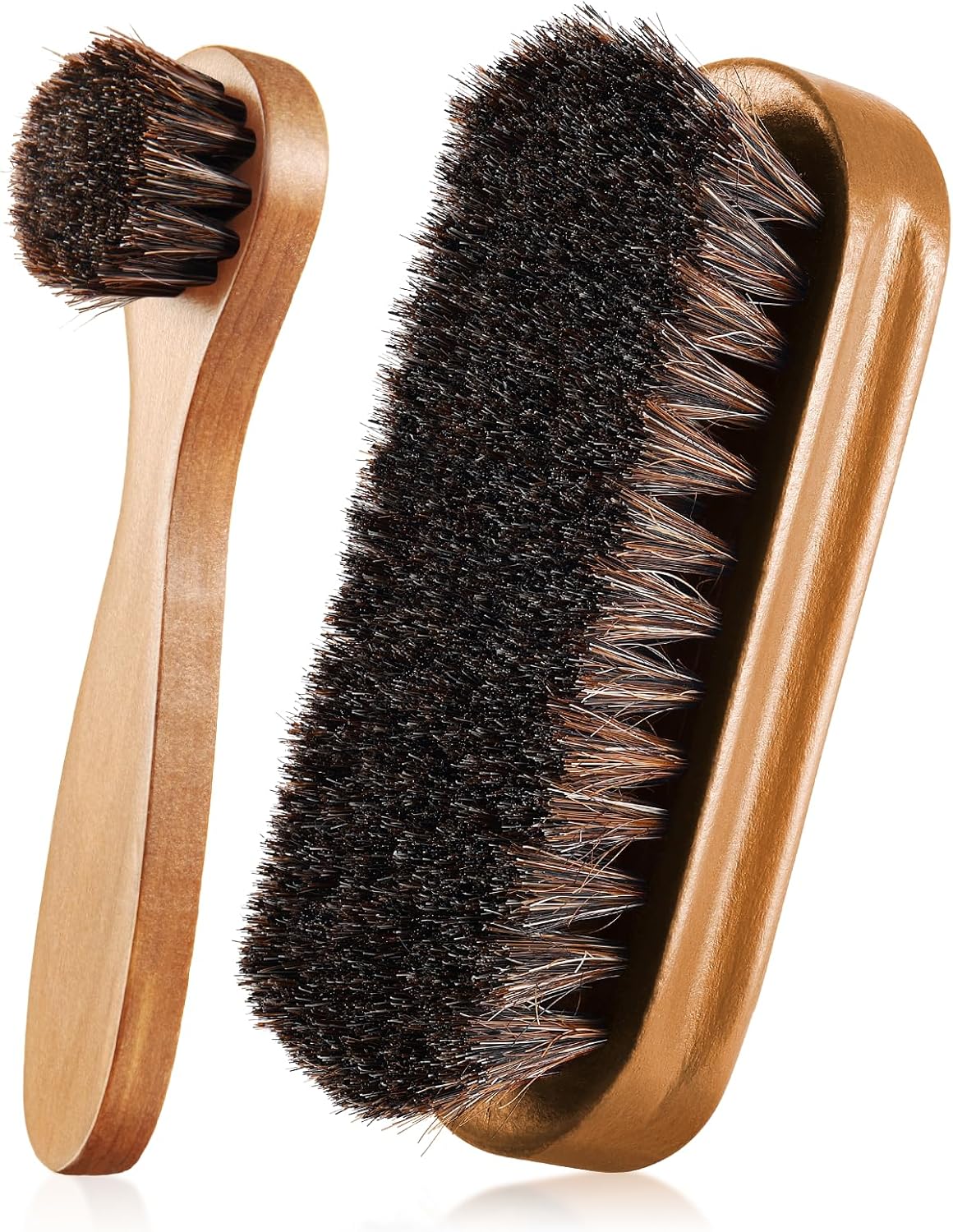 2 Pcs Horsehair Shine Shoes Brush Kit Polish Dauber Applicators Cleaning Leather Shoes Boots Care