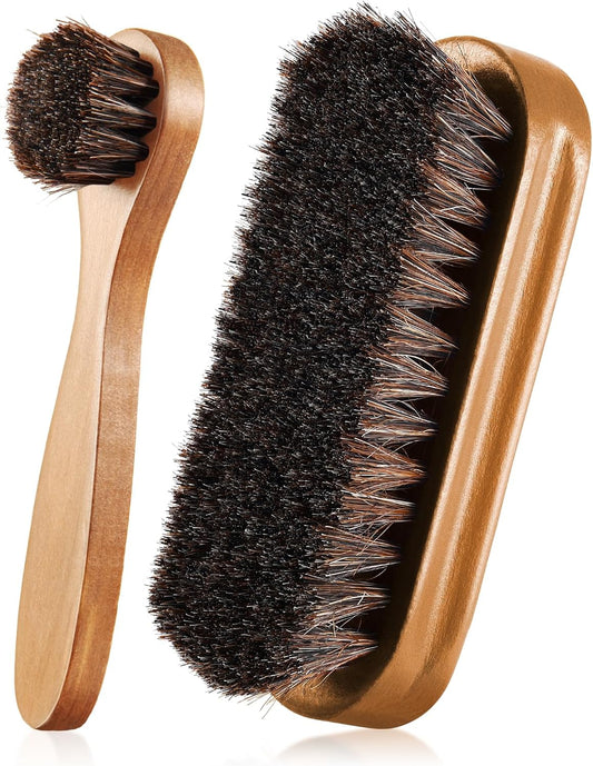 2 Pcs Horsehair Shine Shoes Brush Kit Polish Dauber Applicators Cleaning Leather Shoes Boots Care