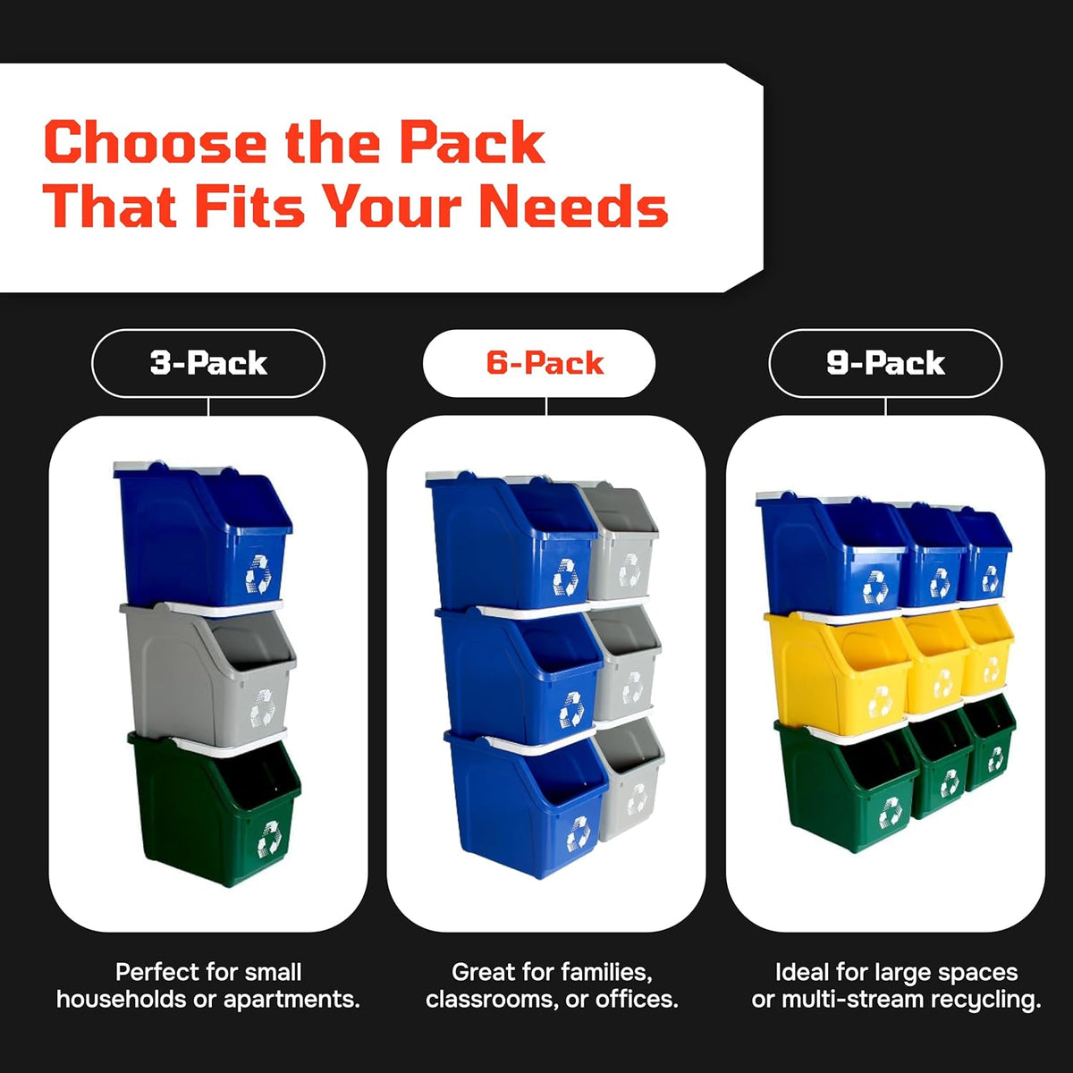 6 Gallon Stackable Recycling Bins for Homes, Garages, Offices Made of 100% Recycled Plastic - (Red