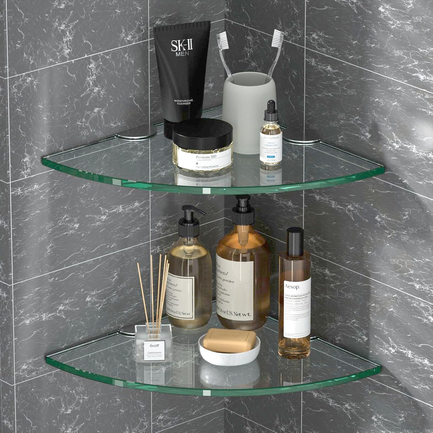 Corner Glass Shower Caddy 4 Pack 8MM-Thick Tempered Glass Shelf No Drilling Wall Mount Corner