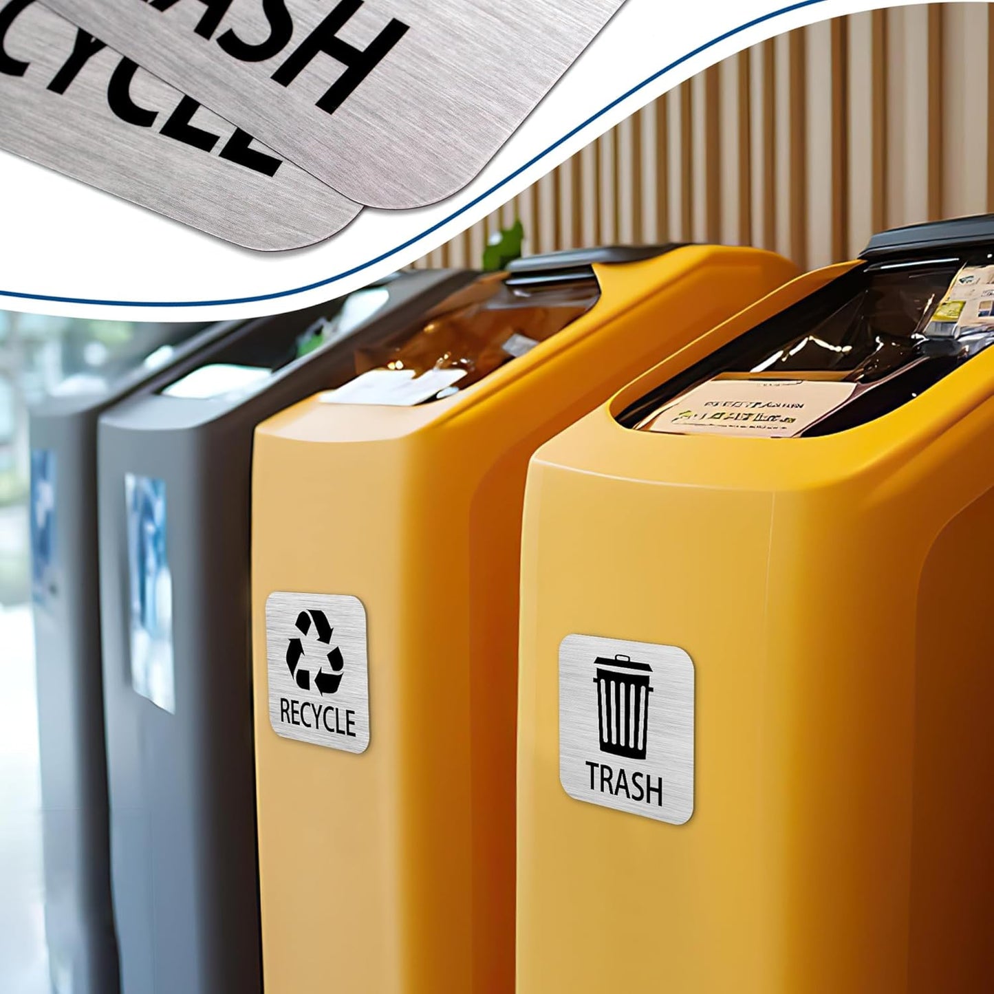 Recycle and Trash Magnets Sticker for Recycling Bins and Kitchen Cans, 2 Magnetic Sticker Adhesives