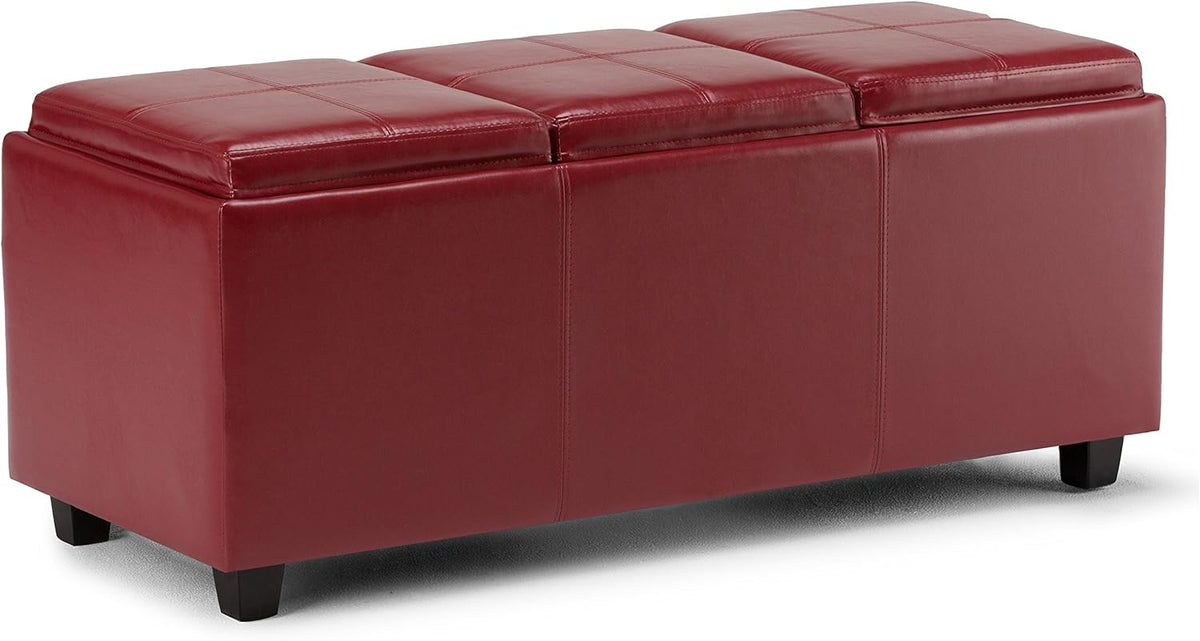 SIMPLIHOME Avalon 42 inch Wide Contemporary Rectangle Storage Ottoman in Red Vegan Faux Leather