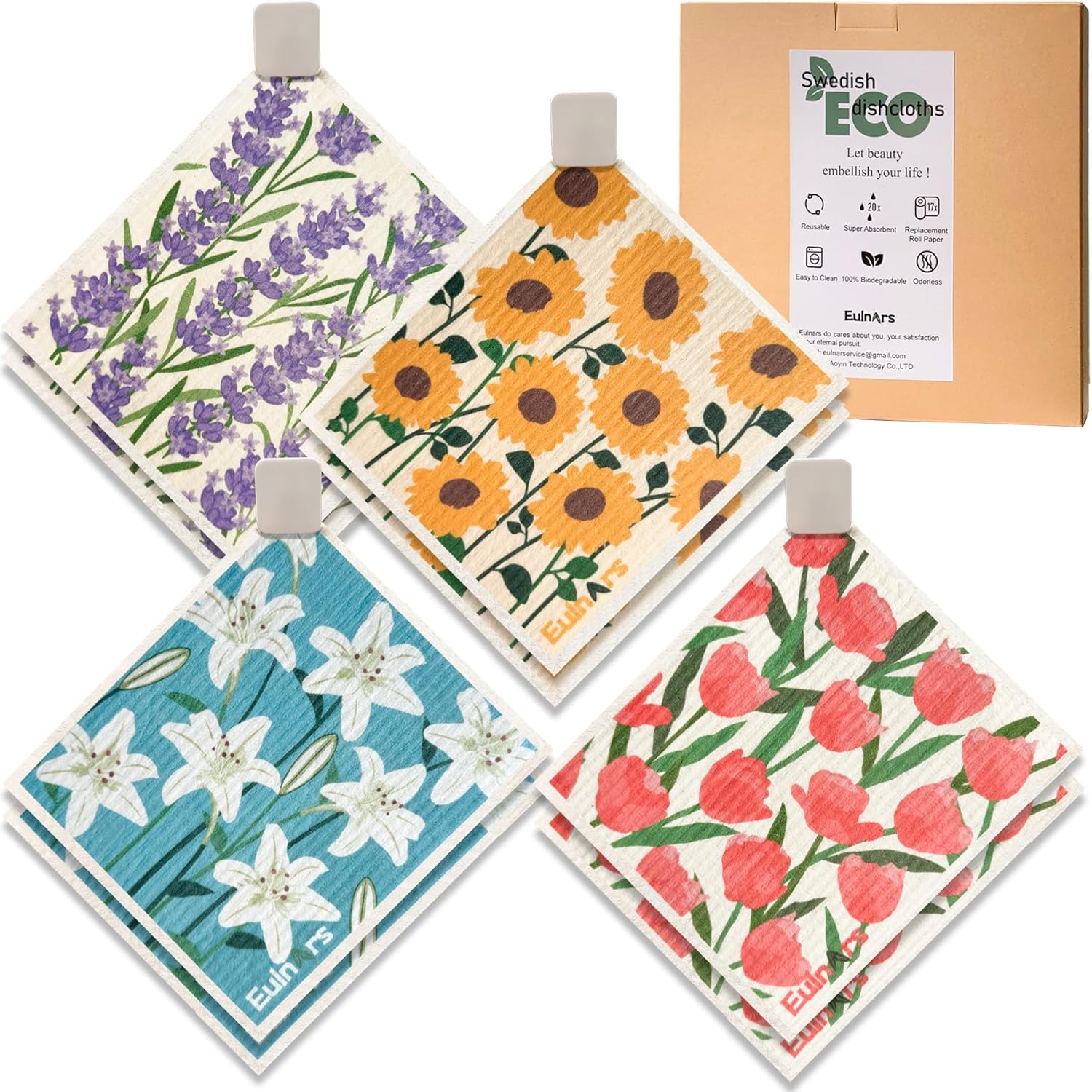 Swedish Dishcloths for Kitchen, 8 Pack Flower Reusable Paper Towels Washable, Non-Scratch Swedish