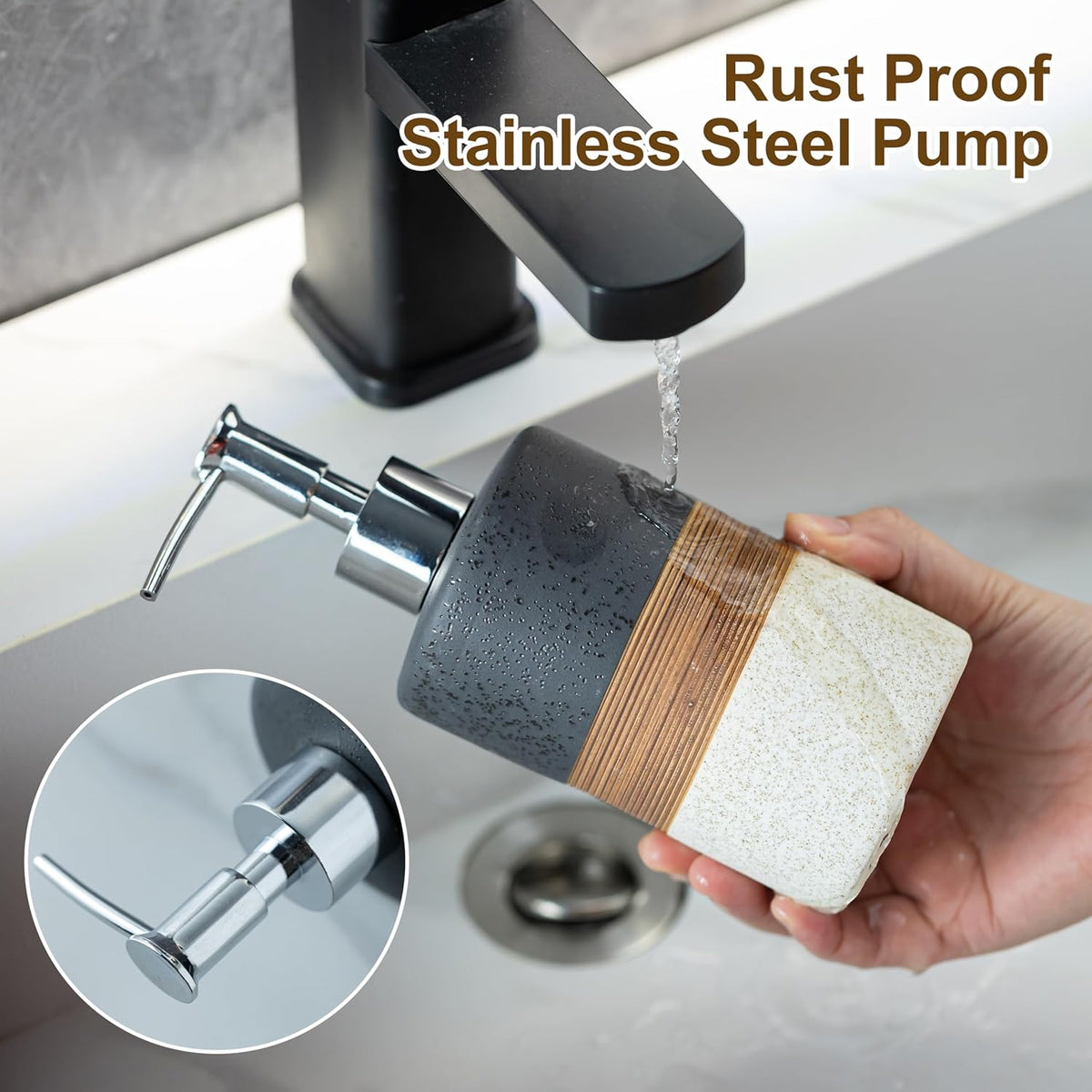 Dish Soap Dispenser Set with Silicone Funnel, Hand Soap, Shampoo, Body Wash, Ceramic Liquid Soap