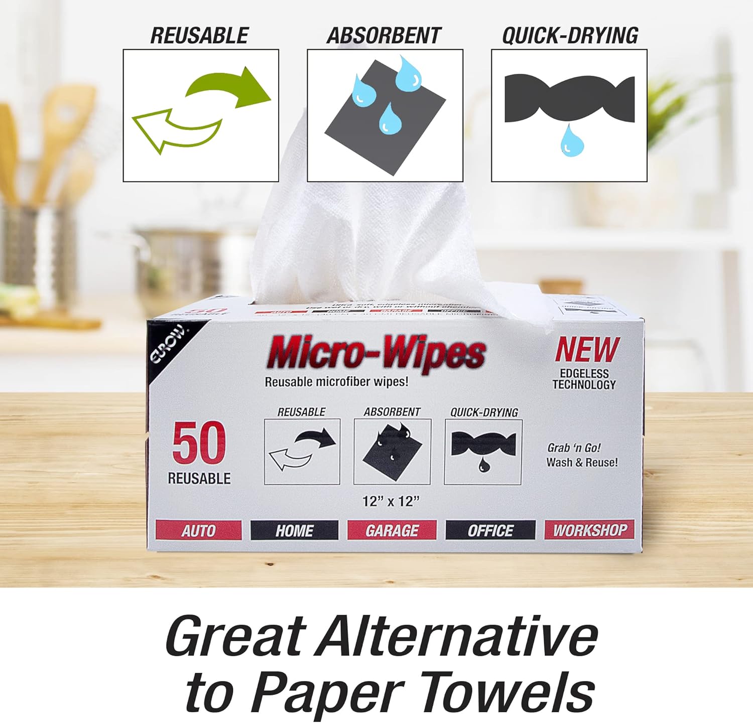 Eurow 200GSM Microfiber Cleaning and Drying Cloths with Dispenser Box, Reusable, Streak-Free