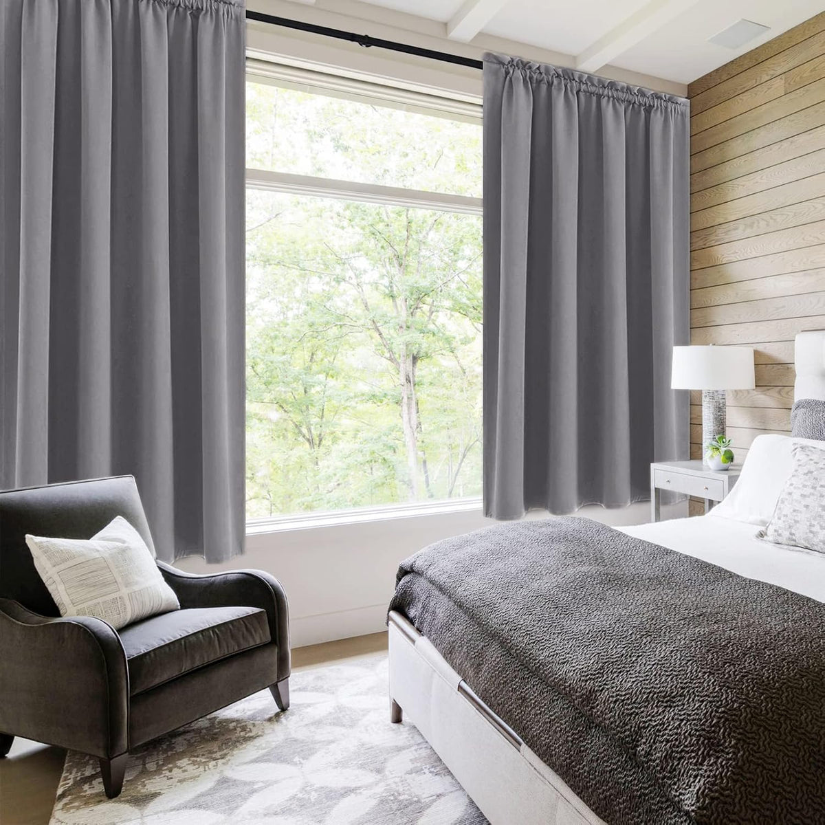 DWCN Grey Room Darkening Blackout Curtains - Thermal Insulated Privacy Energy Saving Window Curtain