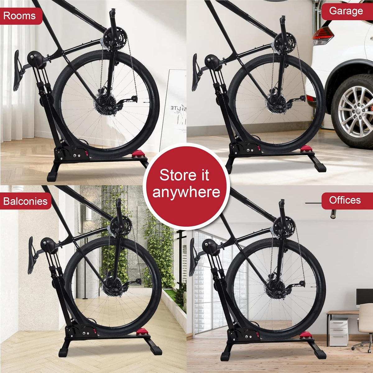 Heavy-Duty Floor Bike Stand, Freestanding Bicycle Storage Rack, Adjustable Dual Support Arms