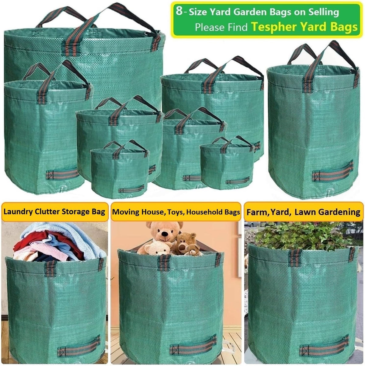 Professional 3-Pack 137 Gallon Lawn Garden Bags (D34, H34 inches) Big Yard Waste Bags with Garden